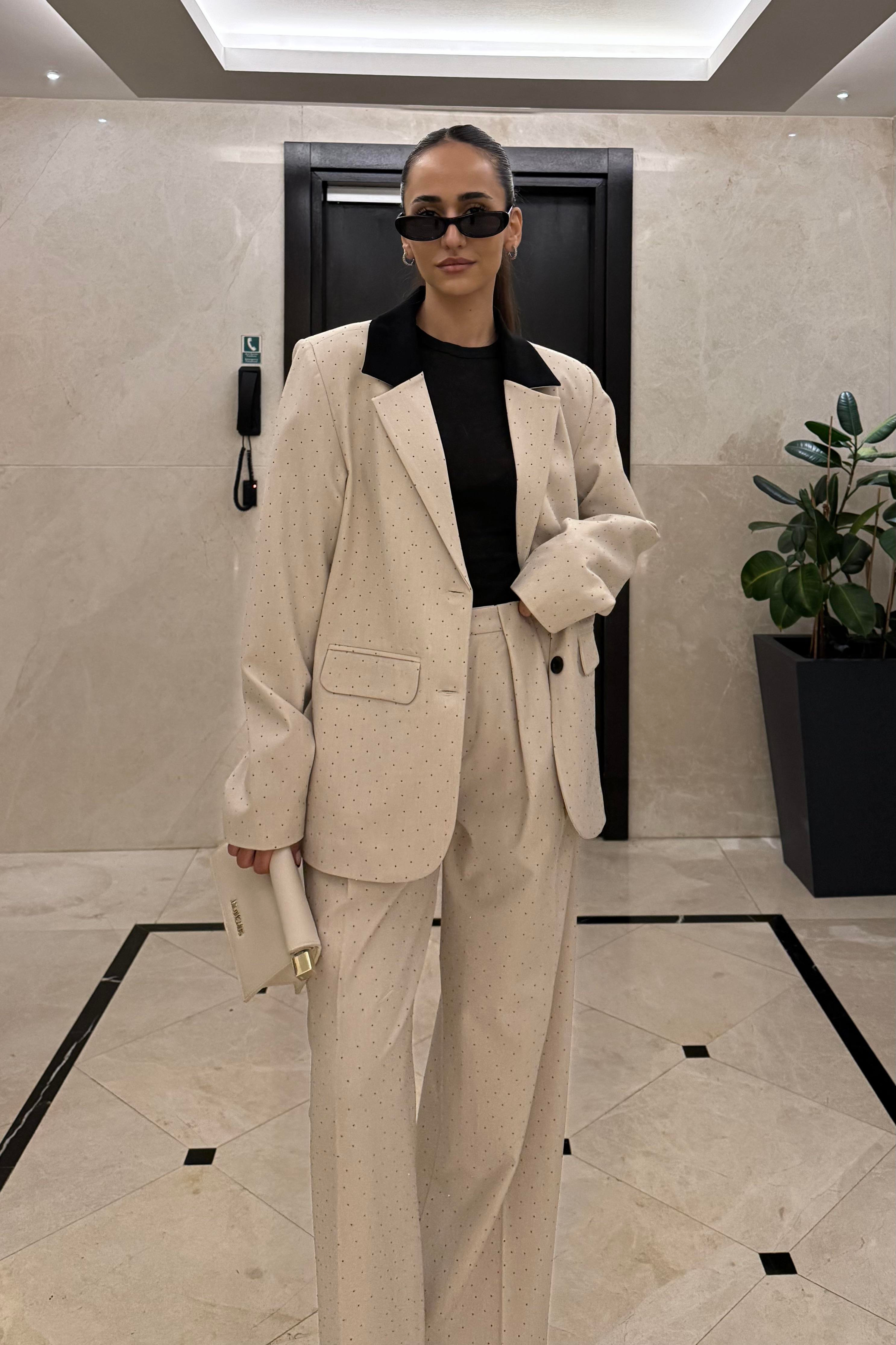 Ekru Tasarım Taşlı Blazer Ceket - Kadın Blazer Jackets Modelleri - Nazliye Moda | Kadın Giyim Modası