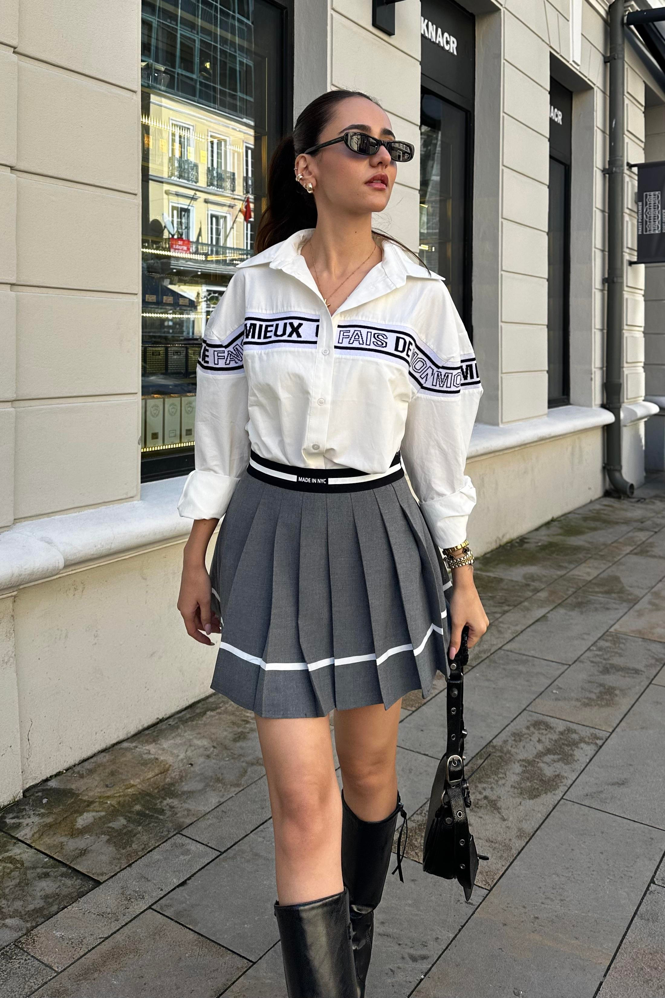 Füme Beli Lastikli Pileli Şortlu Etek - Kadın Skirts Modelleri - Nazliye Moda - Kadın Giyim Modası