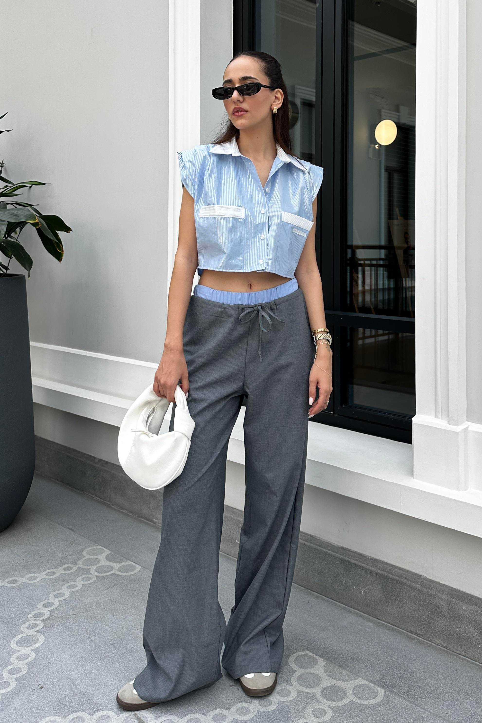 Füme Beli Lastikli Premium Pantolon - Kadın Trousers Modelleri - Nazliye Moda - Kadın Giyim Modası