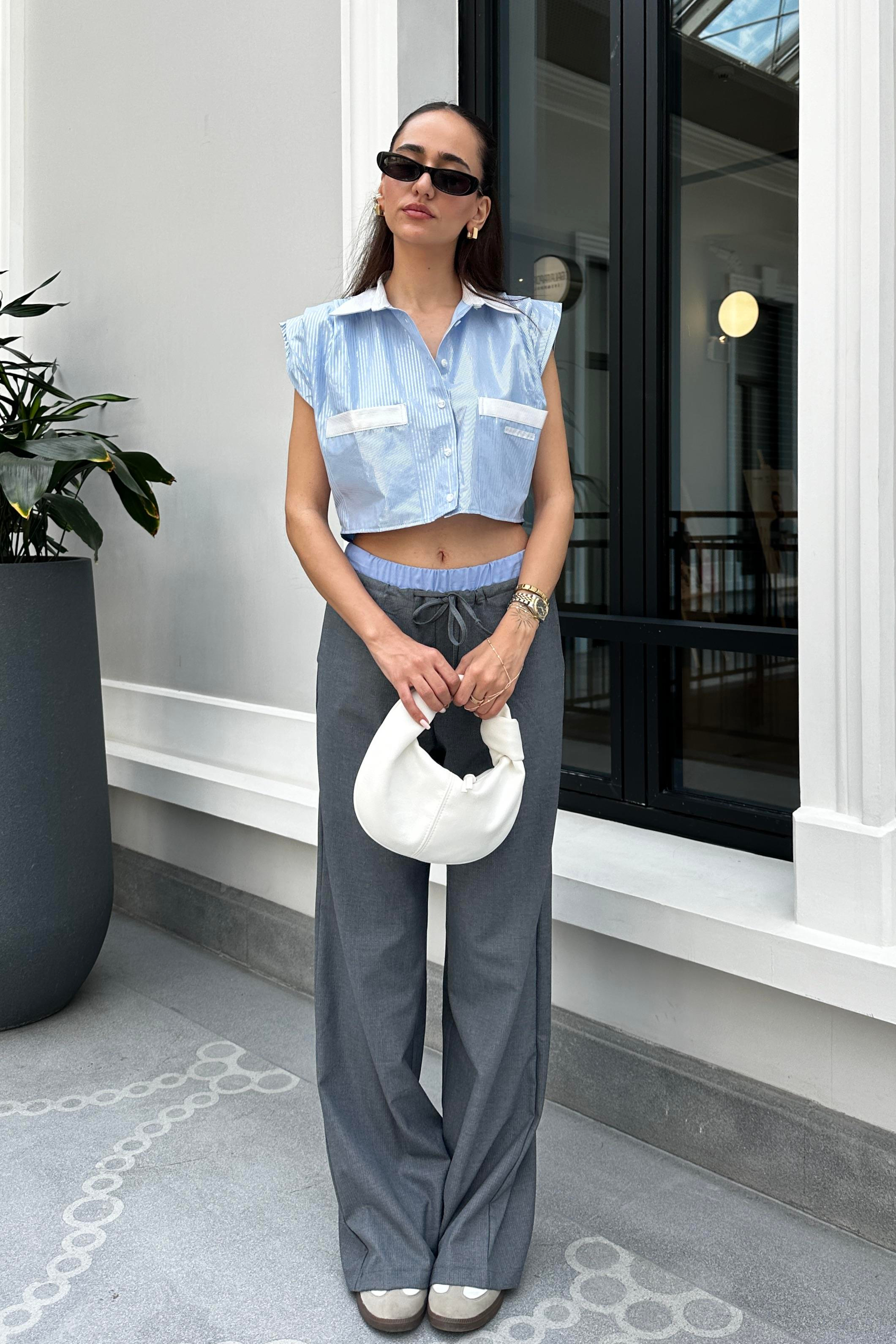 Füme Beli Lastikli Premium Pantolon - Kadın Trousers Modelleri - Nazliye Moda - Kadın Giyim Modası