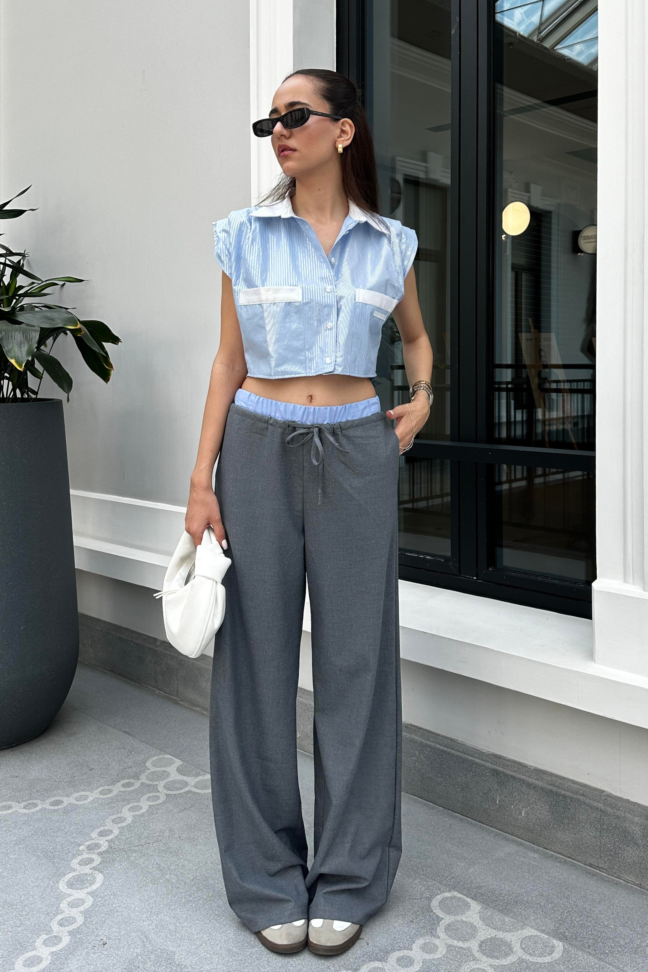 Füme Beli Lastikli Premium Pantolon - Kadın Trousers Modelleri - Nazliye Moda - Kadın Giyim Modası