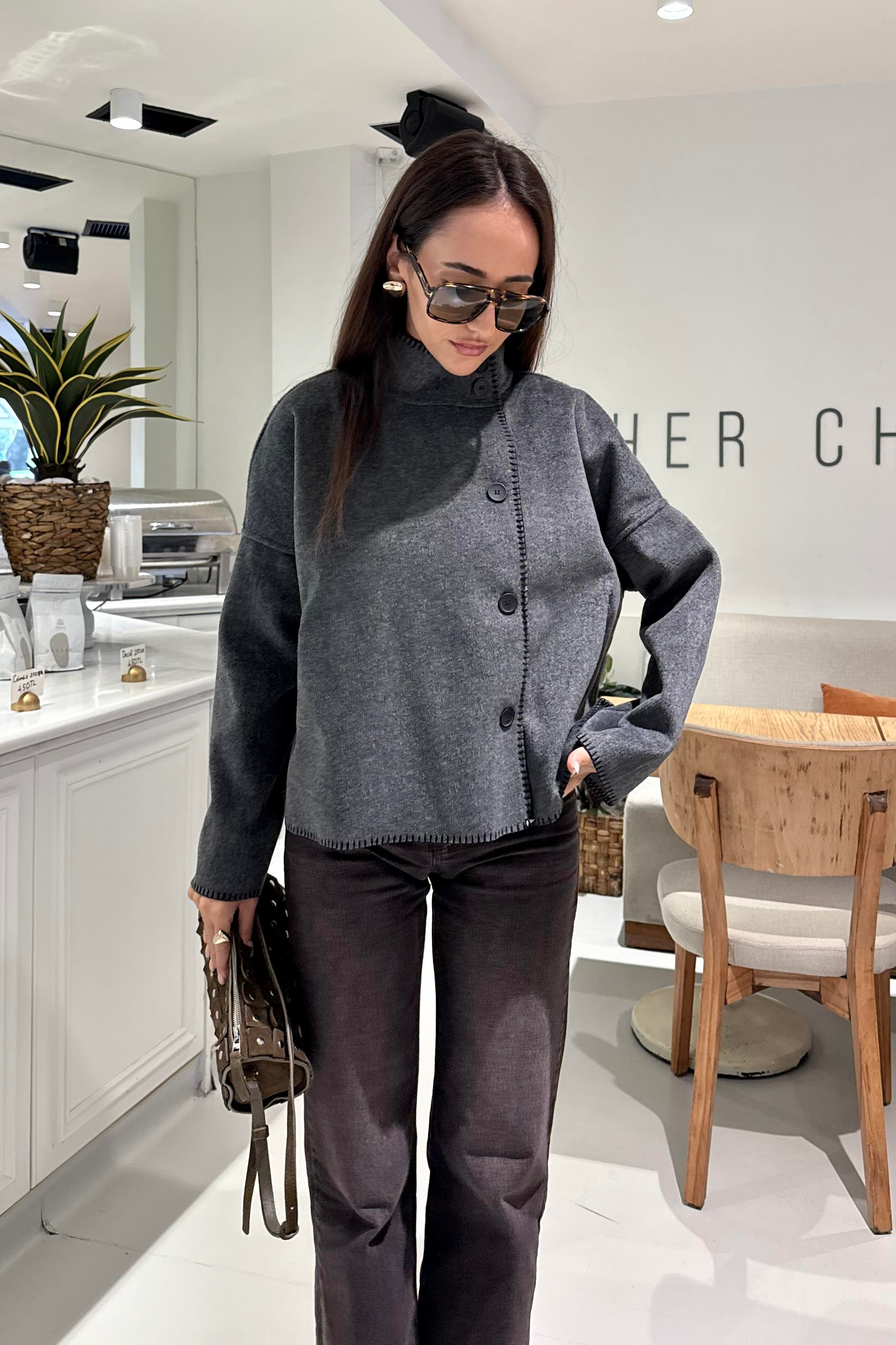 Füme Çoban Dikişli Ceket - Kadın Jackets Modelleri - Nazliye Moda | Kadın Giyim Modası