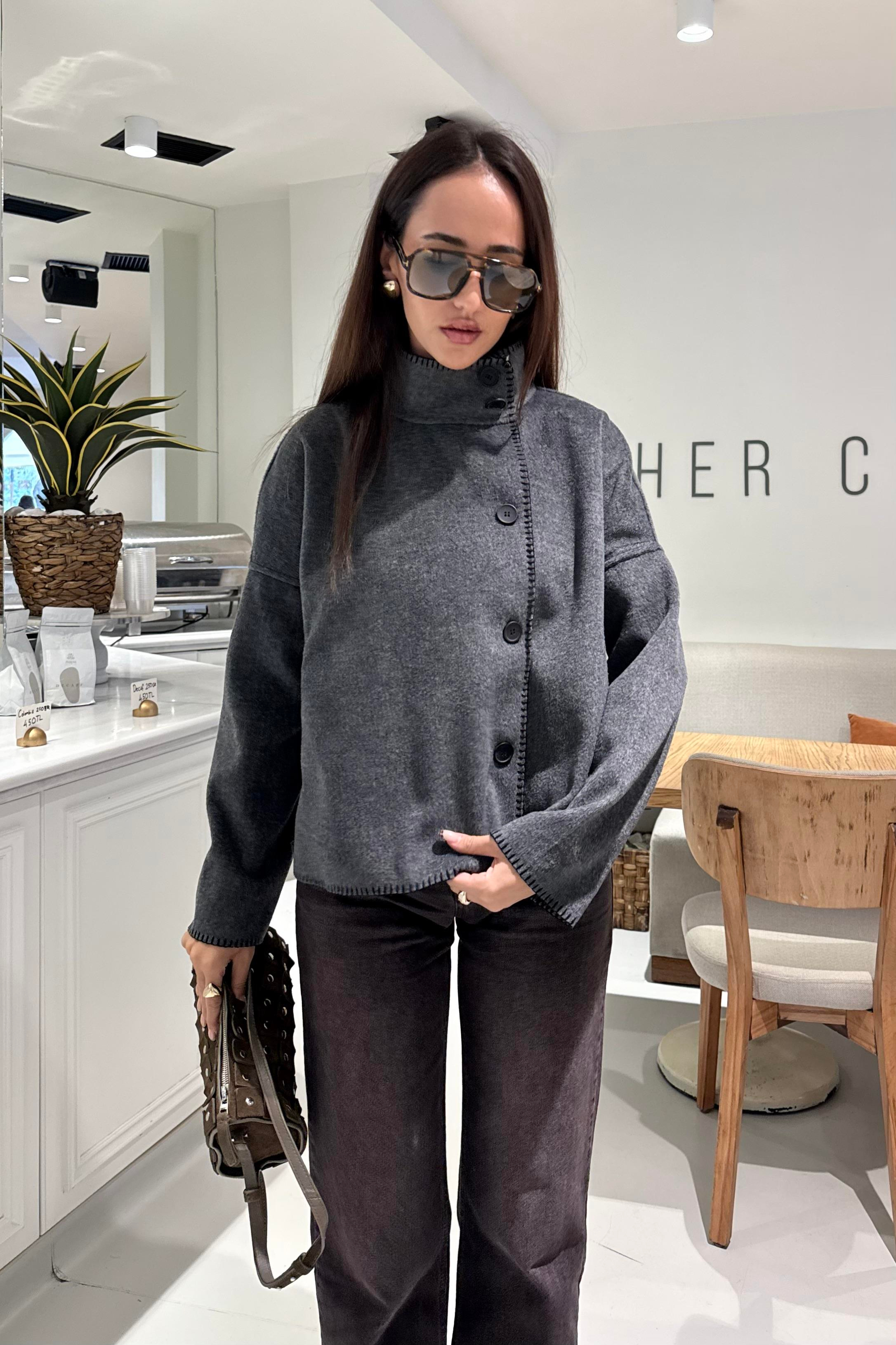 Füme Çoban Dikişli Ceket - Kadın Jackets Modelleri - Nazliye Moda | Kadın Giyim Modası