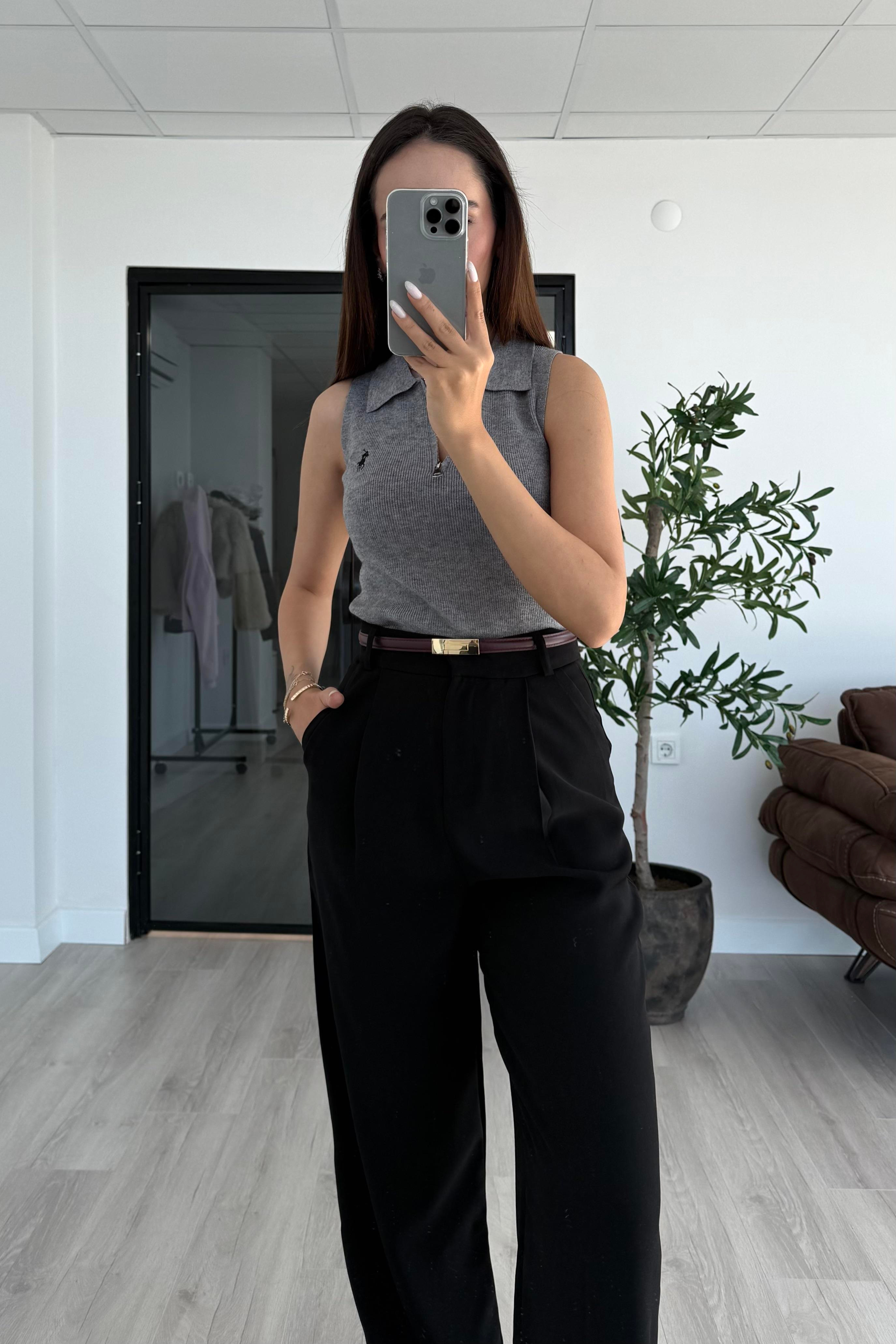 Füme Kolsuz Triko Basic Bluz - Kadın Blouses Modelleri - Nazliye Moda | Kadın Giyim Modası