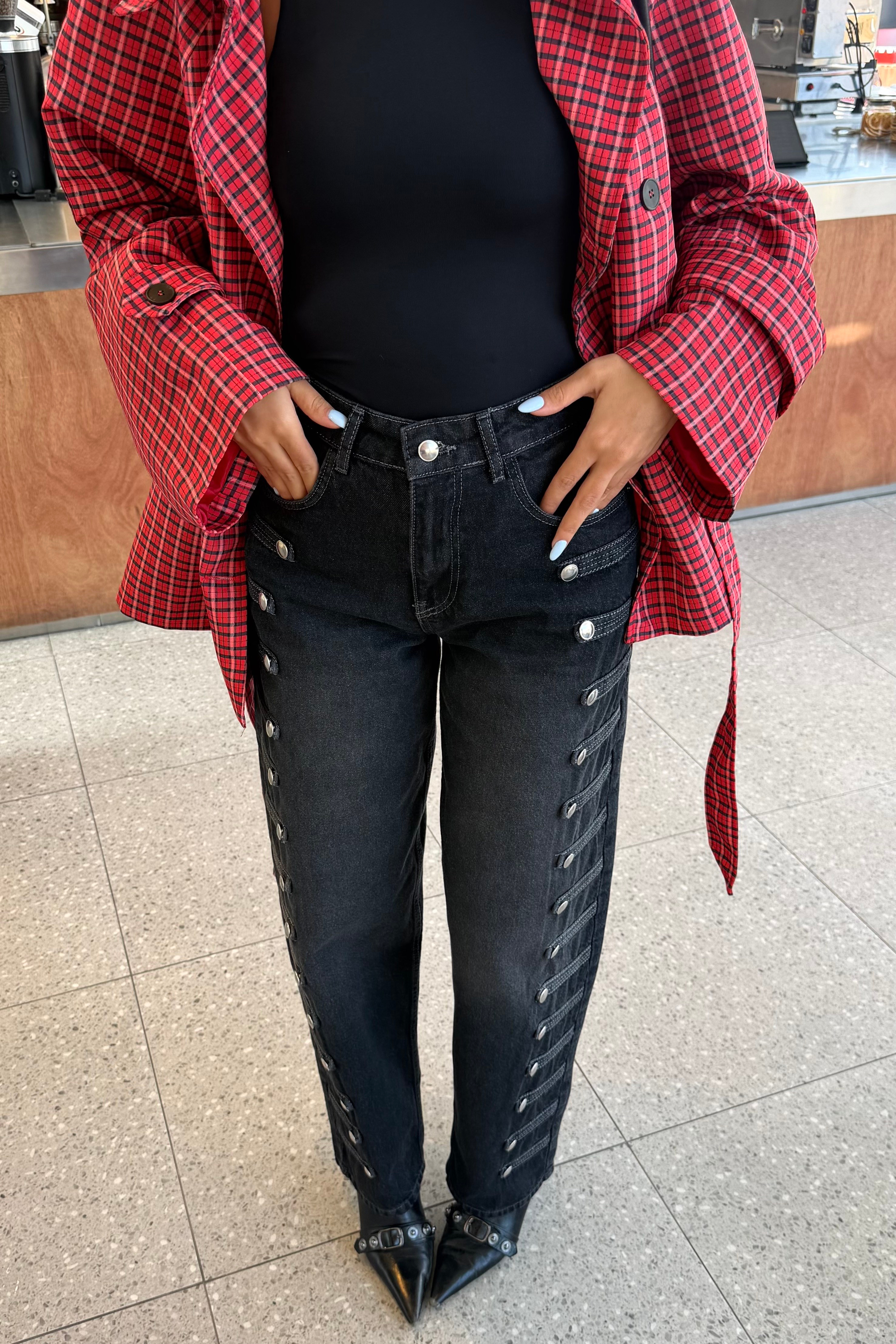 Füme Napolyon Baggy Jean - Kadın Jean Modelleri - Nazliye Moda | Kadın Giyim Modası
