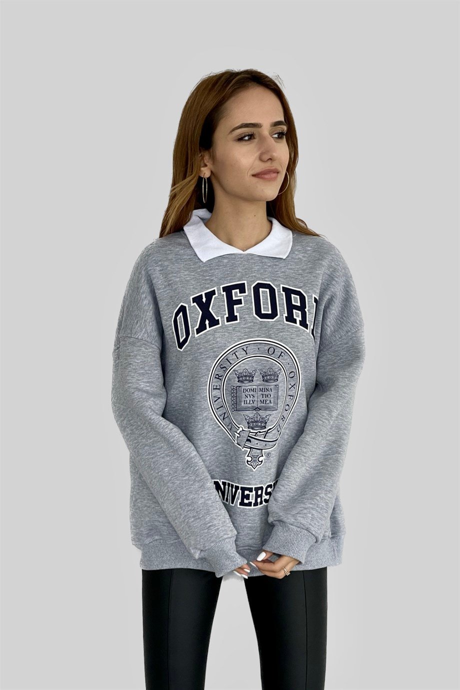 Gri Oxford Sweatshirt - Kadın Sweatshirt Modelleri - Nazliye Moda | Kadın Giyim Modası