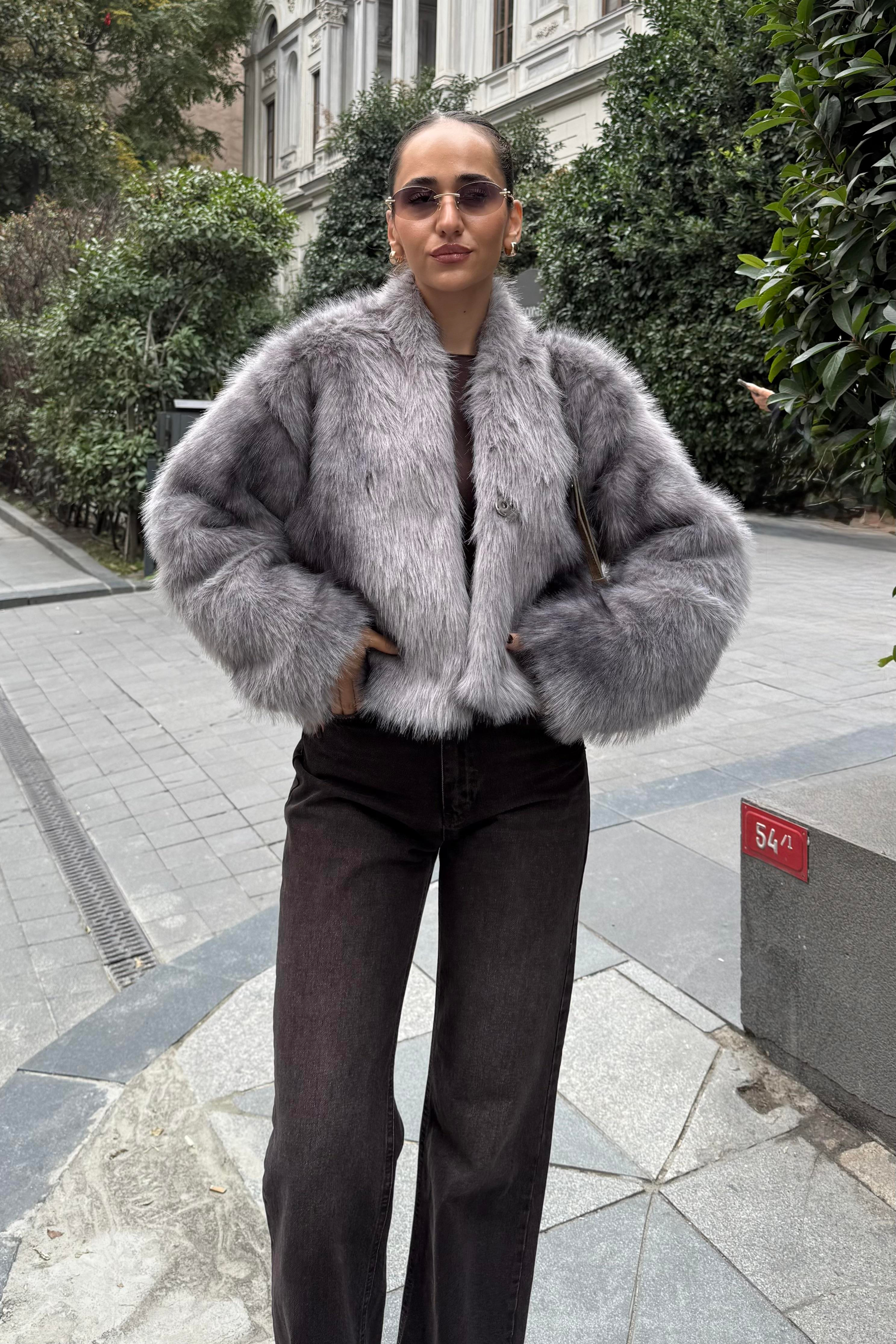 Gri Premium Midi Kürk - Kadın Mont Modelleri - Nazliye Moda | Kadın Giyim Modası