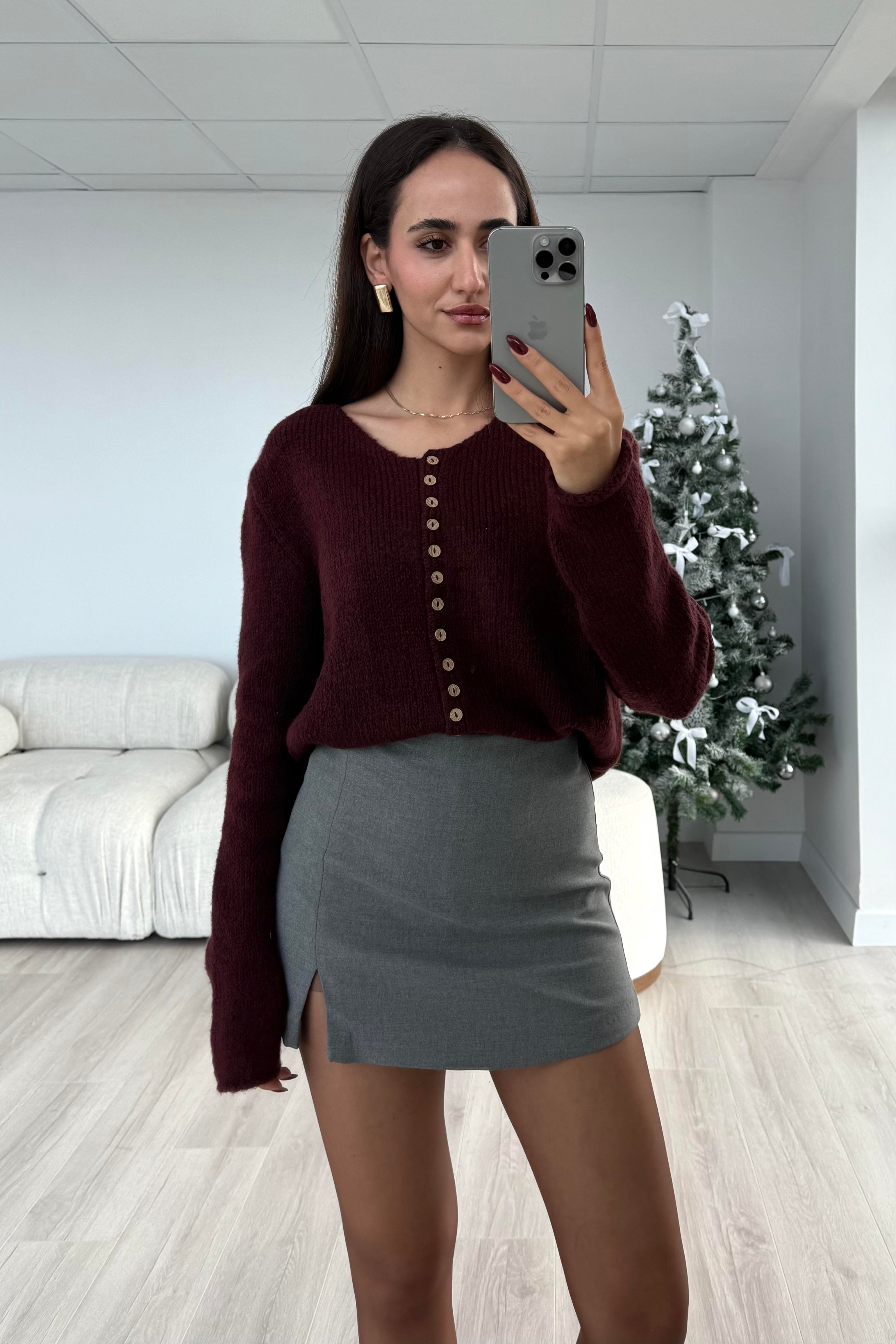 Gri Tek Yırtmaç Şort Etek - Kadın Skirts Modelleri - Nazliye Moda | Kadın Giyim Modası