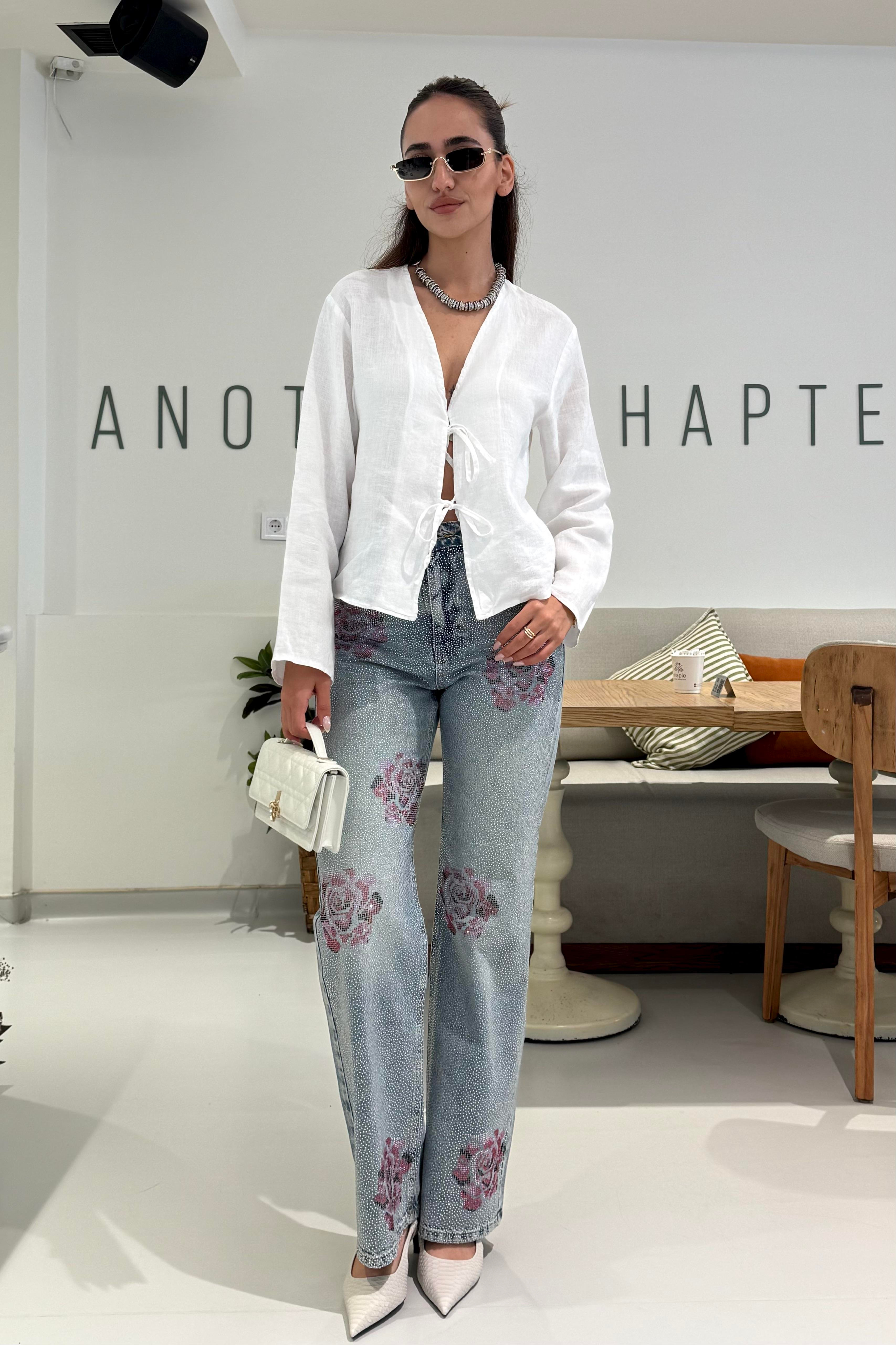 Gül Detay Taşlı Premium Jean - Kadın Jean Modelleri - Nazliye Moda | Kadın Giyim Modası