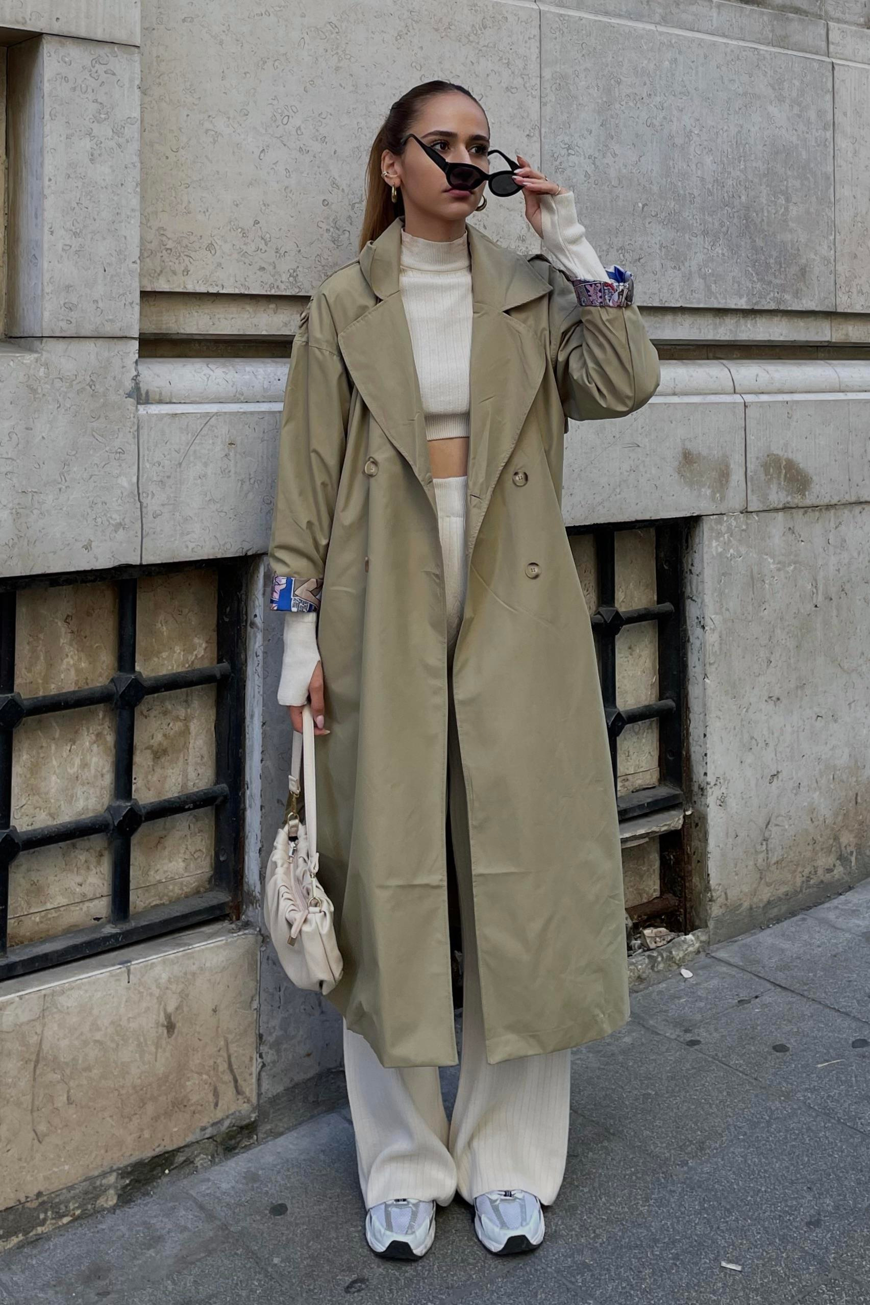 Haki Baskılı Astarlı Trençkot - Kadın Trençkot Modelleri - Nazliye Moda | Kadın Giyim Modası