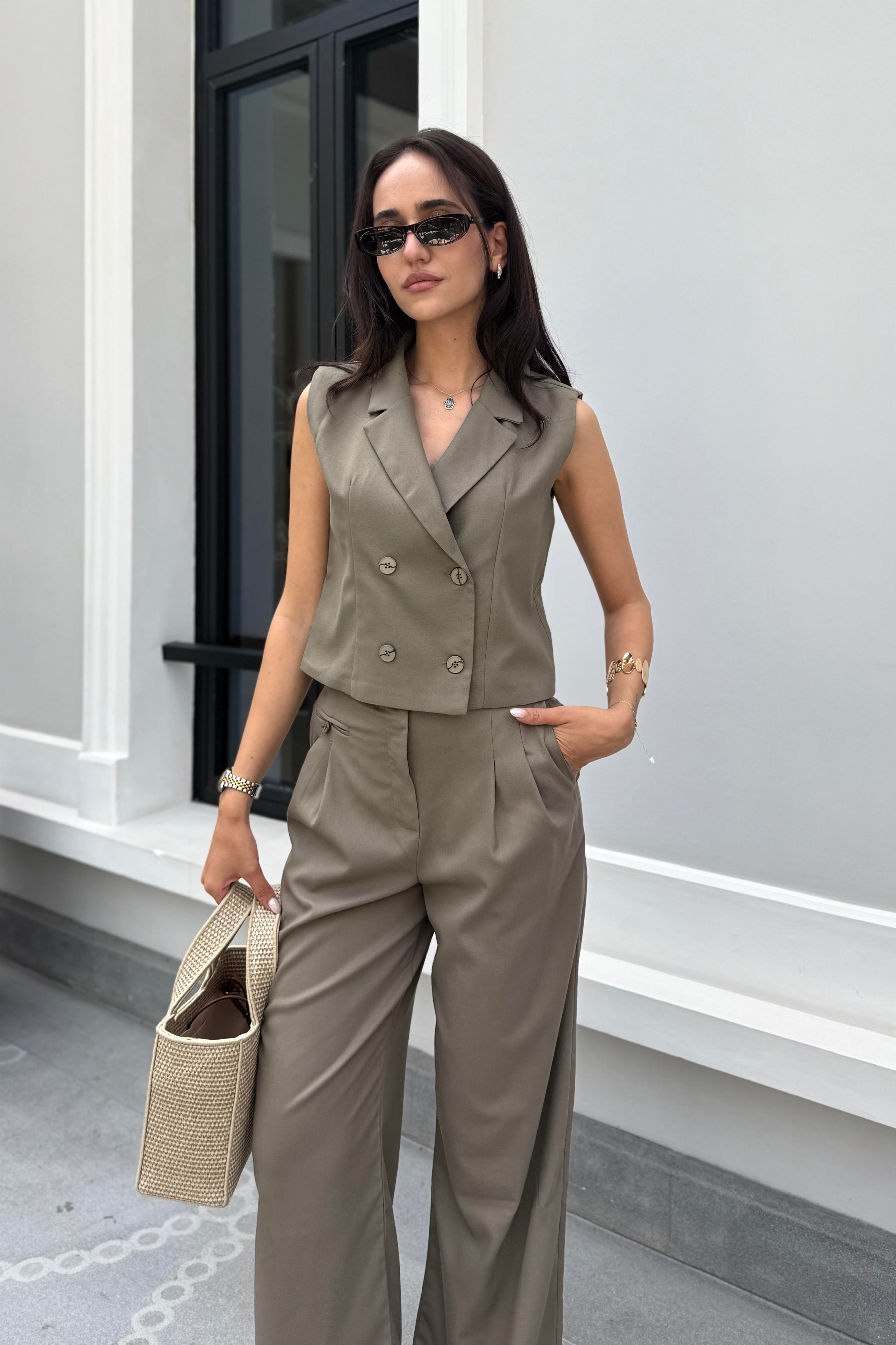 Haki Maskülen Yelek - Kadın Vests Modelleri - Nazliye Moda | Kadın Giyim Modası