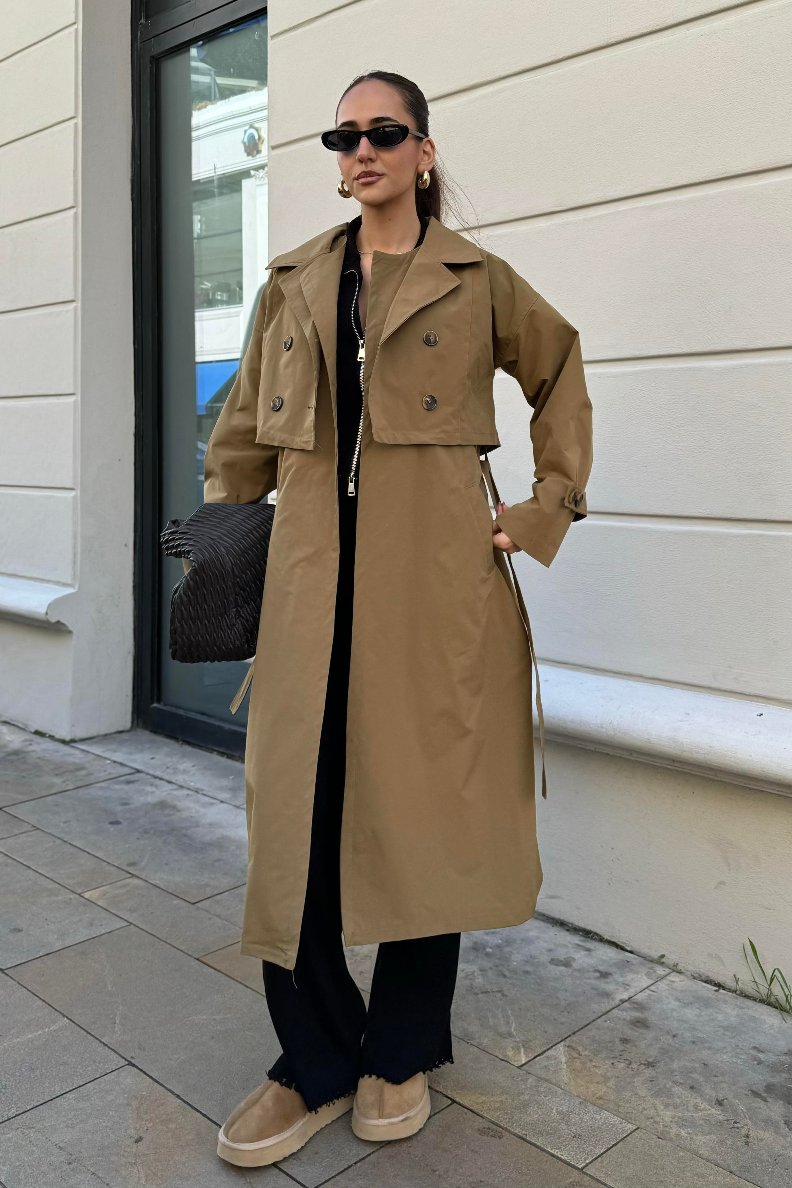 Haki Nazliye Tasarım Trençkot - Kadın Trençkot Modelleri - Nazliye Moda | Kadın Giyim Modası