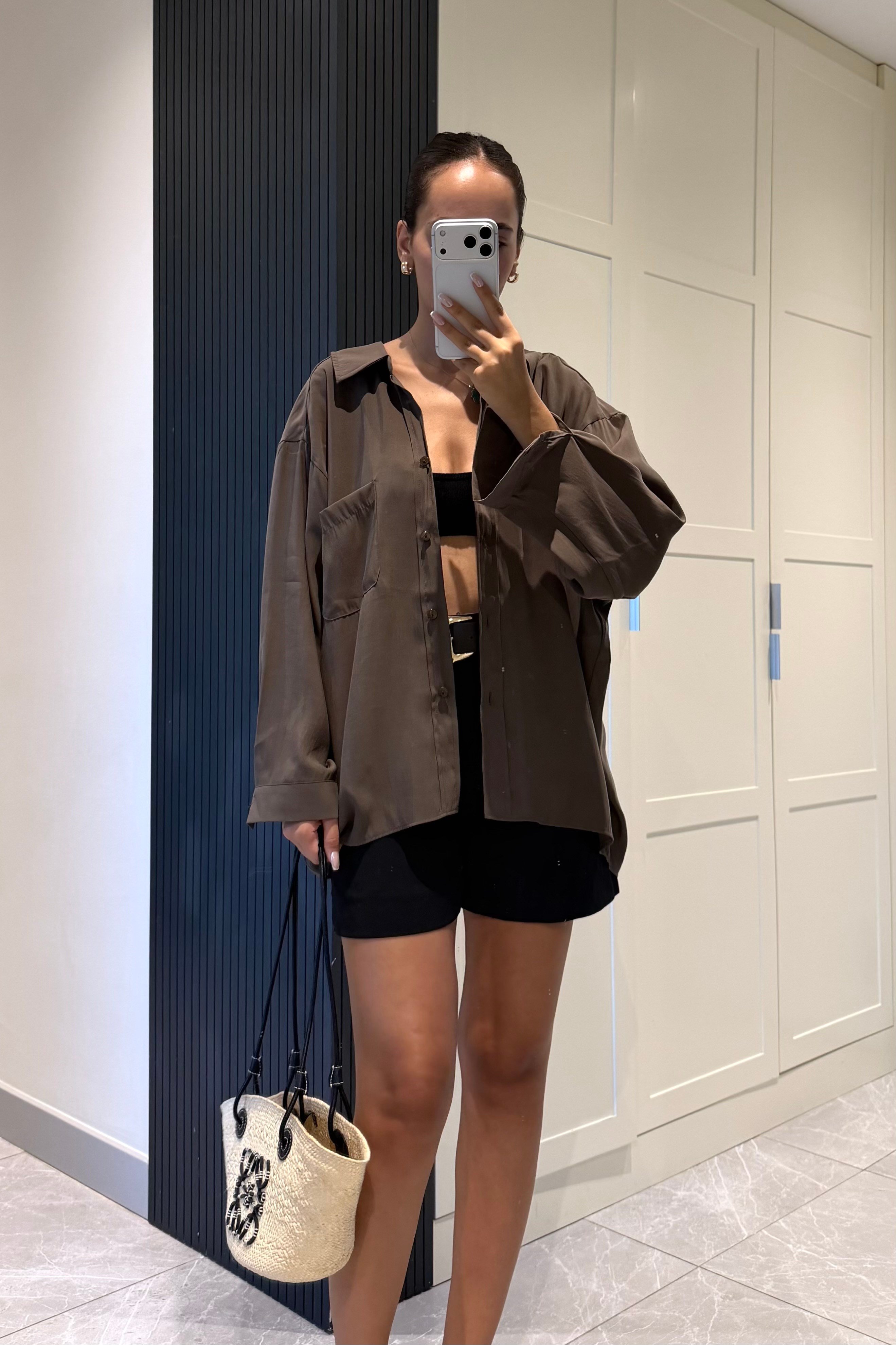 Haki Oversize Gömlek - Kadın Gömlek Modelleri - Nazliye Moda | Kadın Giyim Modası