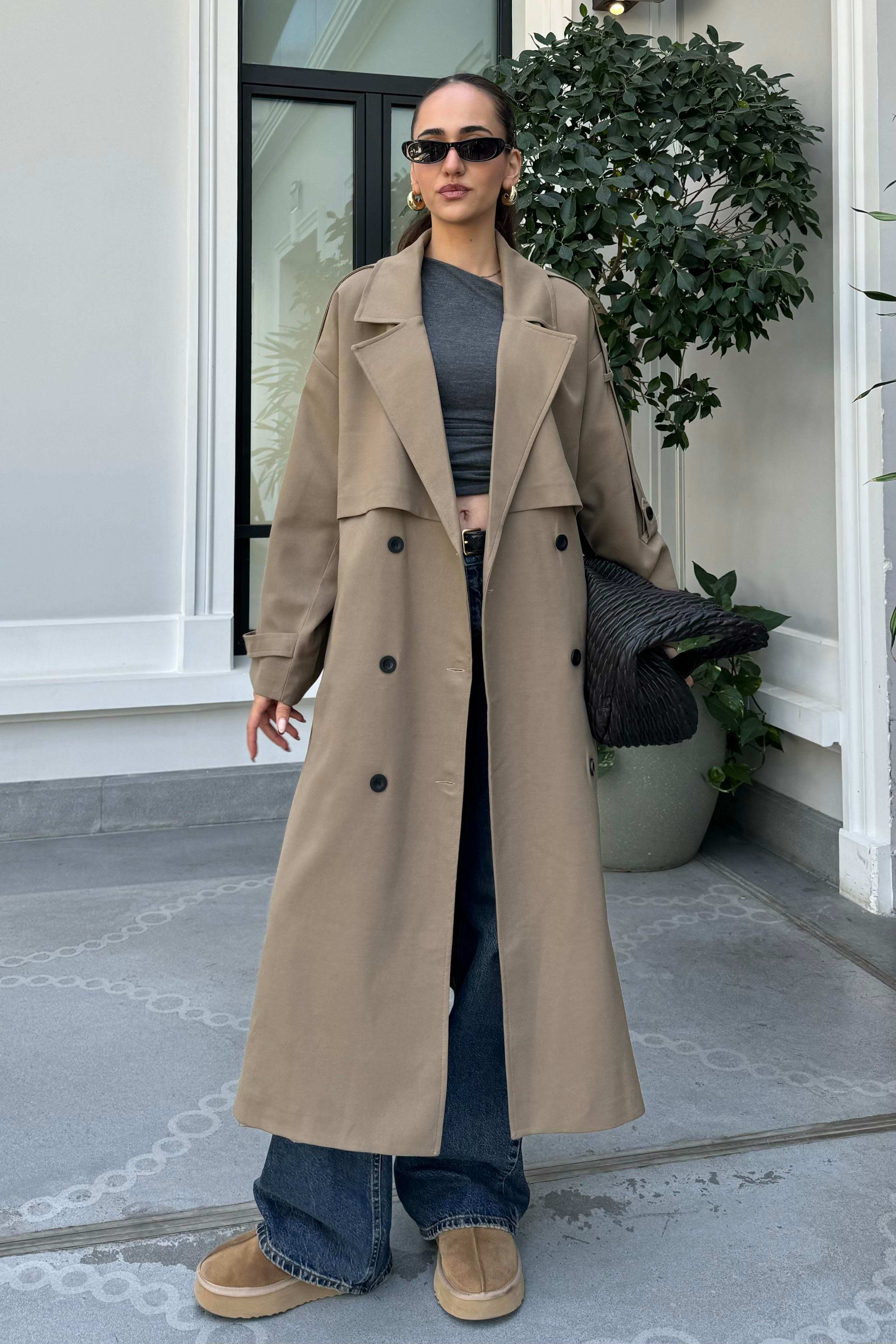 Haki Oversize Premium Trençkot - Kadın Trench Coats Modelleri - Nazliye Moda | Kadın Giyim Modası