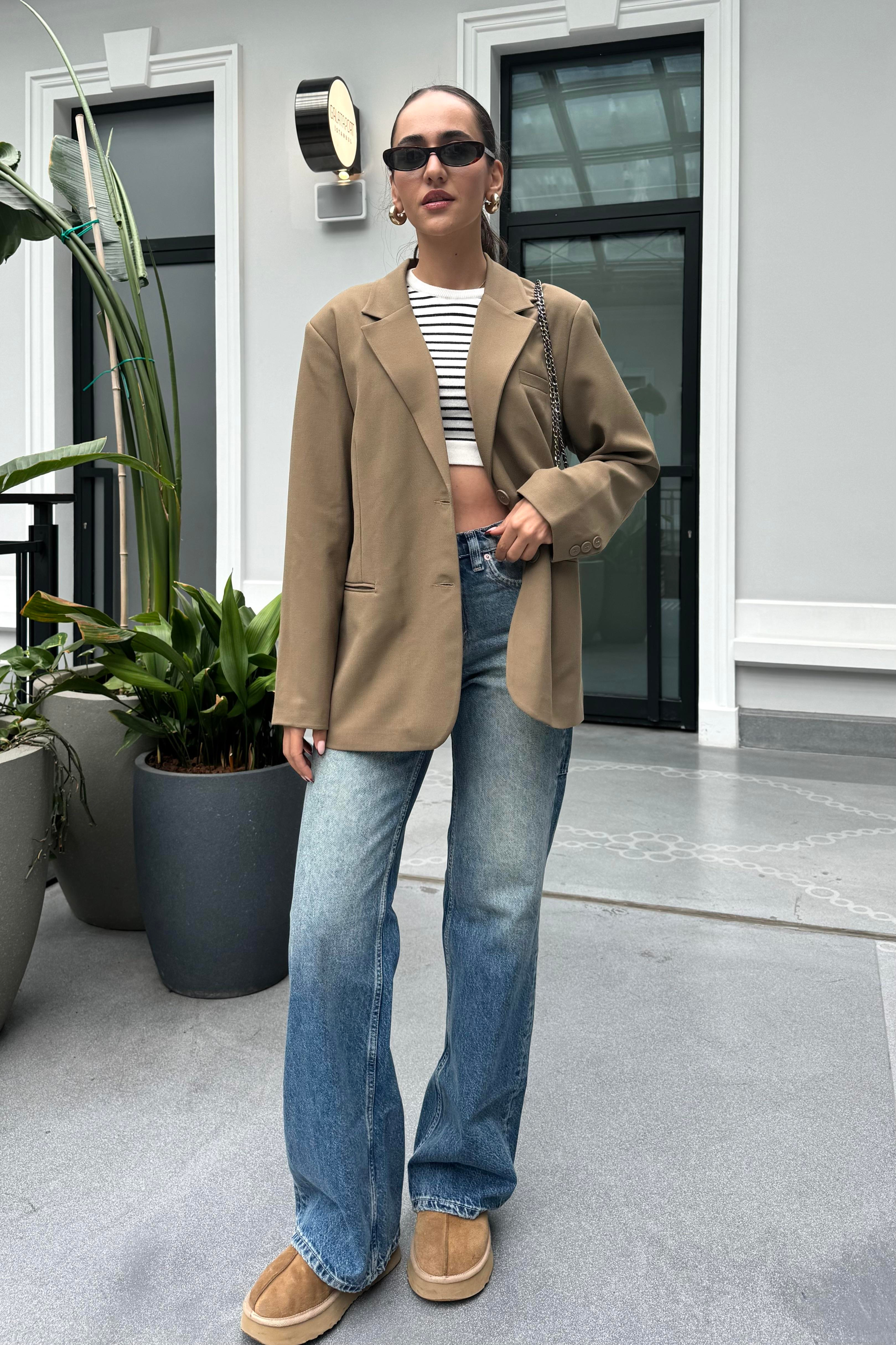 Haki Premium Oversize Blazer Ceket - Kadın Blazer Jackets Modelleri - Nazliye Moda | Kadın Giyim Modası