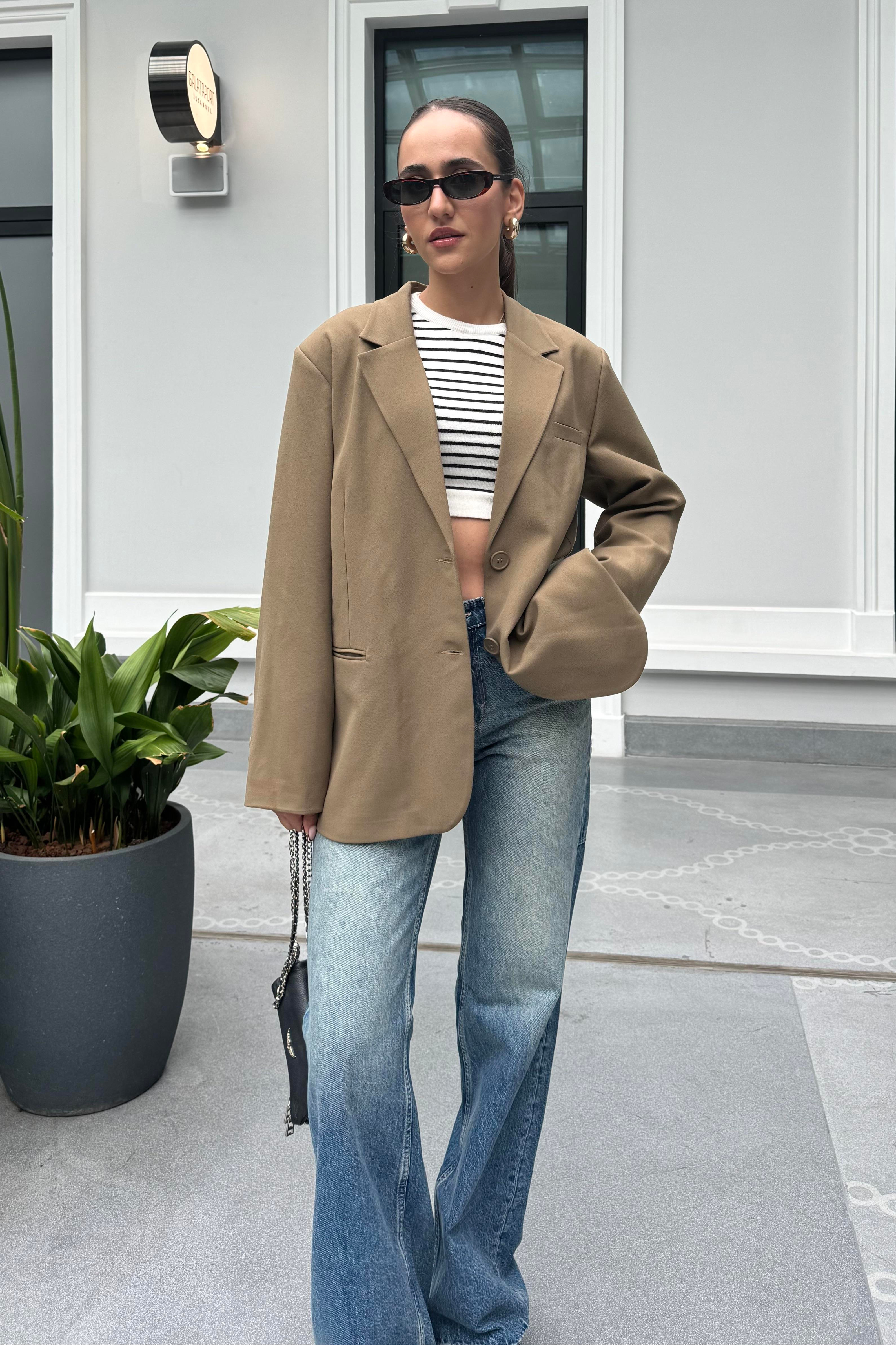 Haki Premium Oversize Blazer Ceket - Kadın Blazer Jackets Modelleri - Nazliye Moda | Kadın Giyim Modası