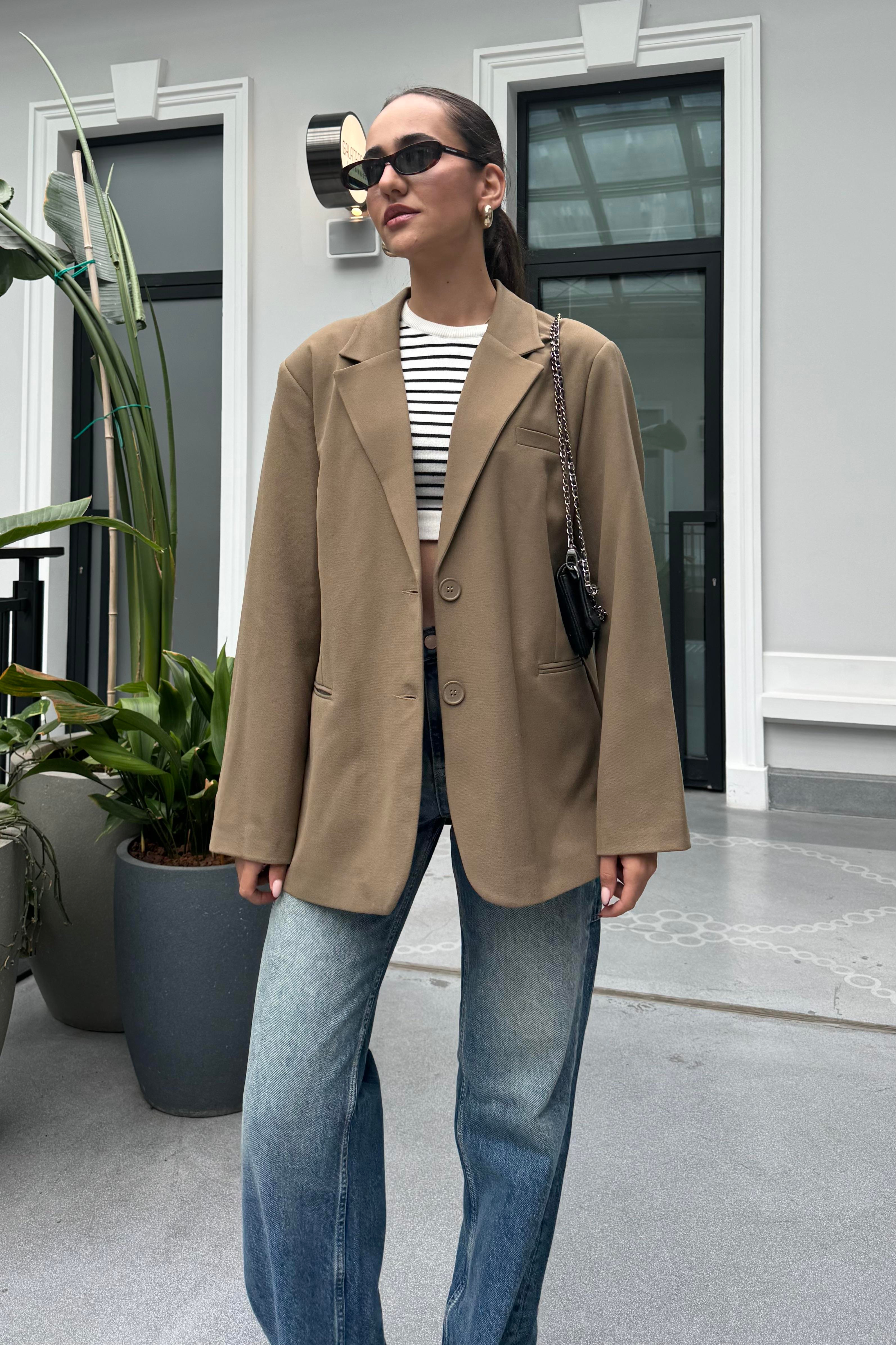 Haki Premium Oversize Blazer Ceket - Kadın Blazer Jackets Modelleri - Nazliye Moda | Kadın Giyim Modası