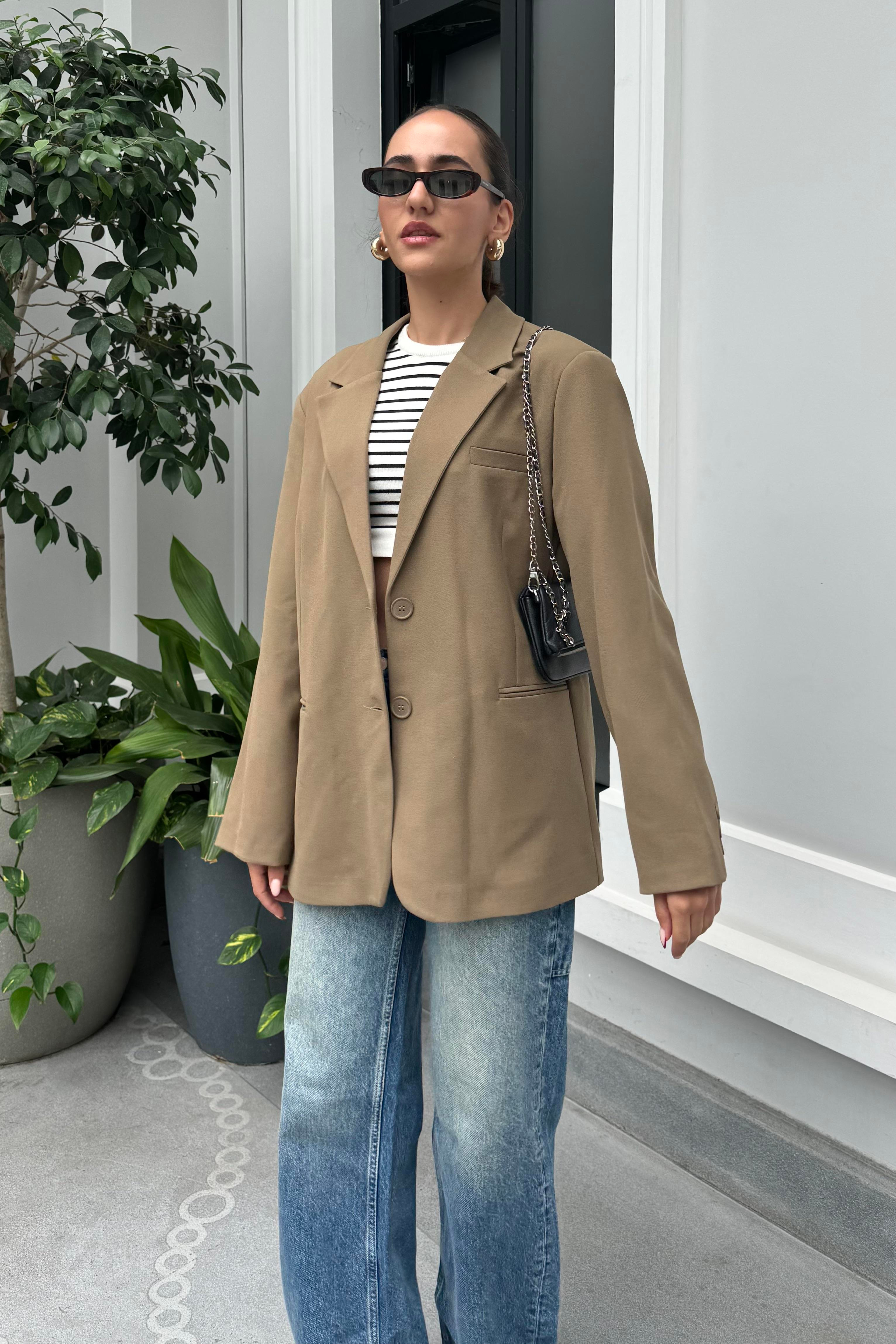 Haki Premium Oversize Blazer Ceket - Kadın Blazer Jackets Modelleri - Nazliye Moda | Kadın Giyim Modası