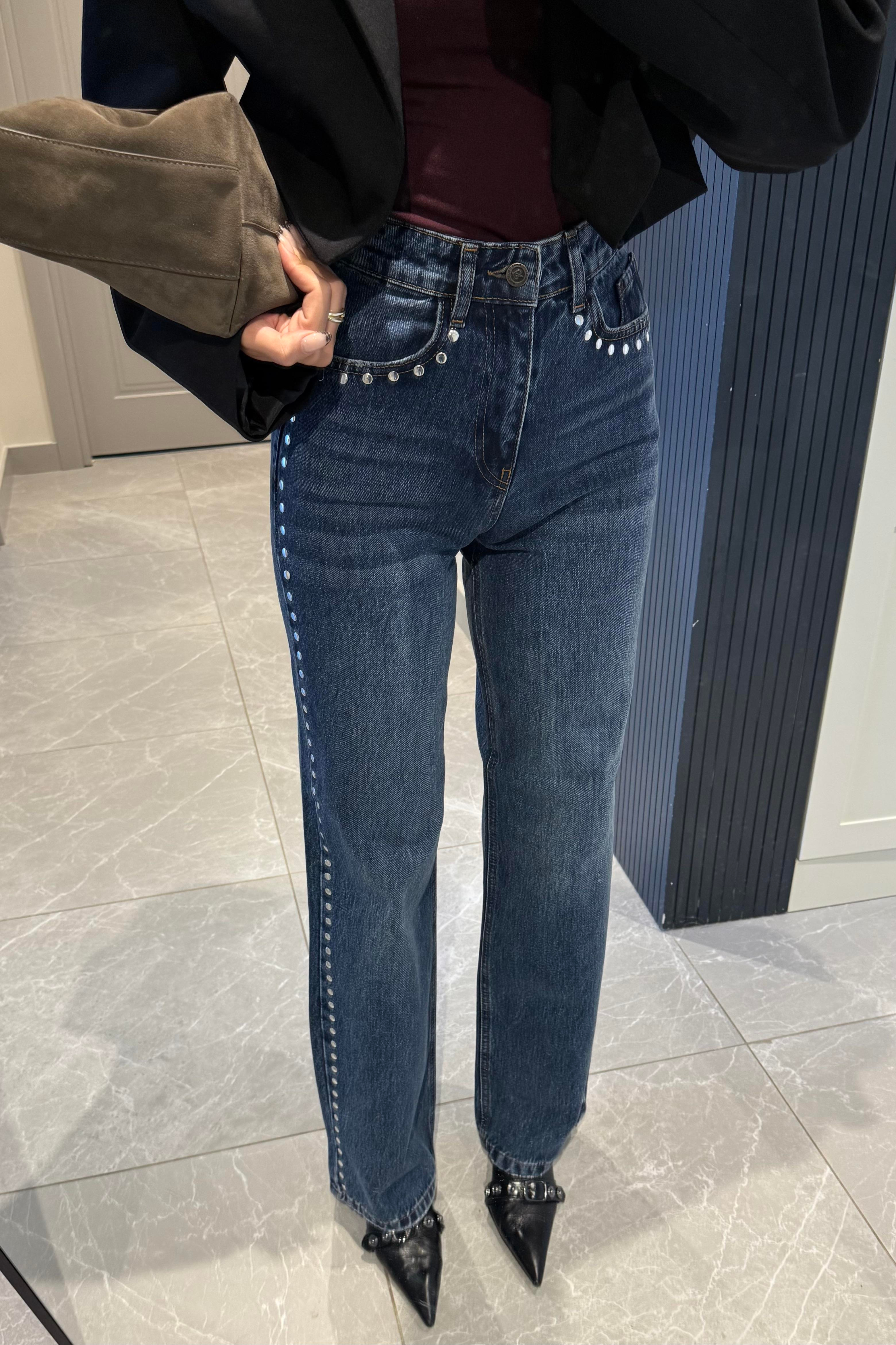 İndigo Mavi Droplu Premium Jean - Kadın Jean Modelleri - Nazliye Moda | Kadın Giyim Modası