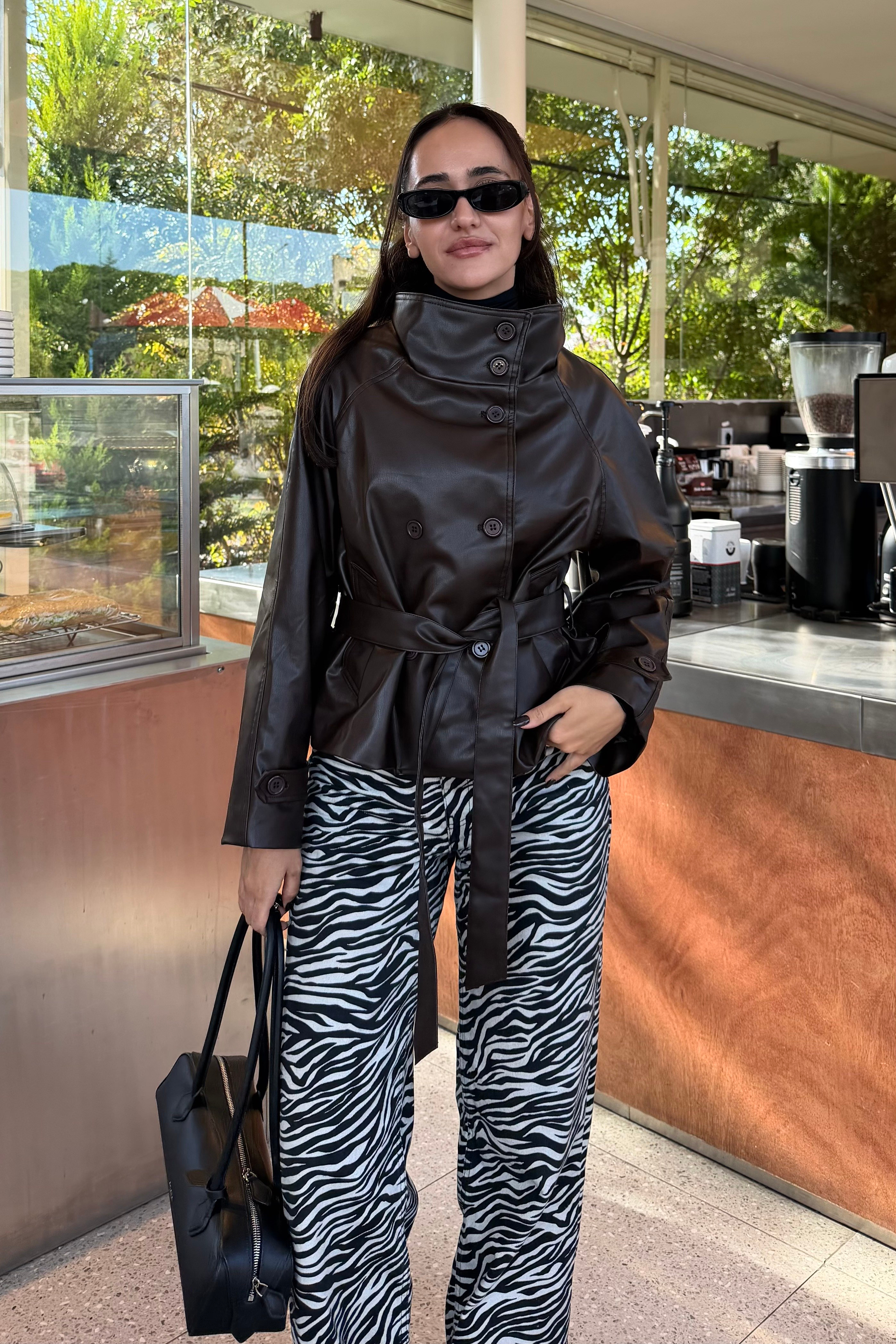 Kahve Dik Yakalı Premium Deri Trençkot - Kadın Trençkot Modelleri - Nazliye Moda | Kadın Giyim Modası