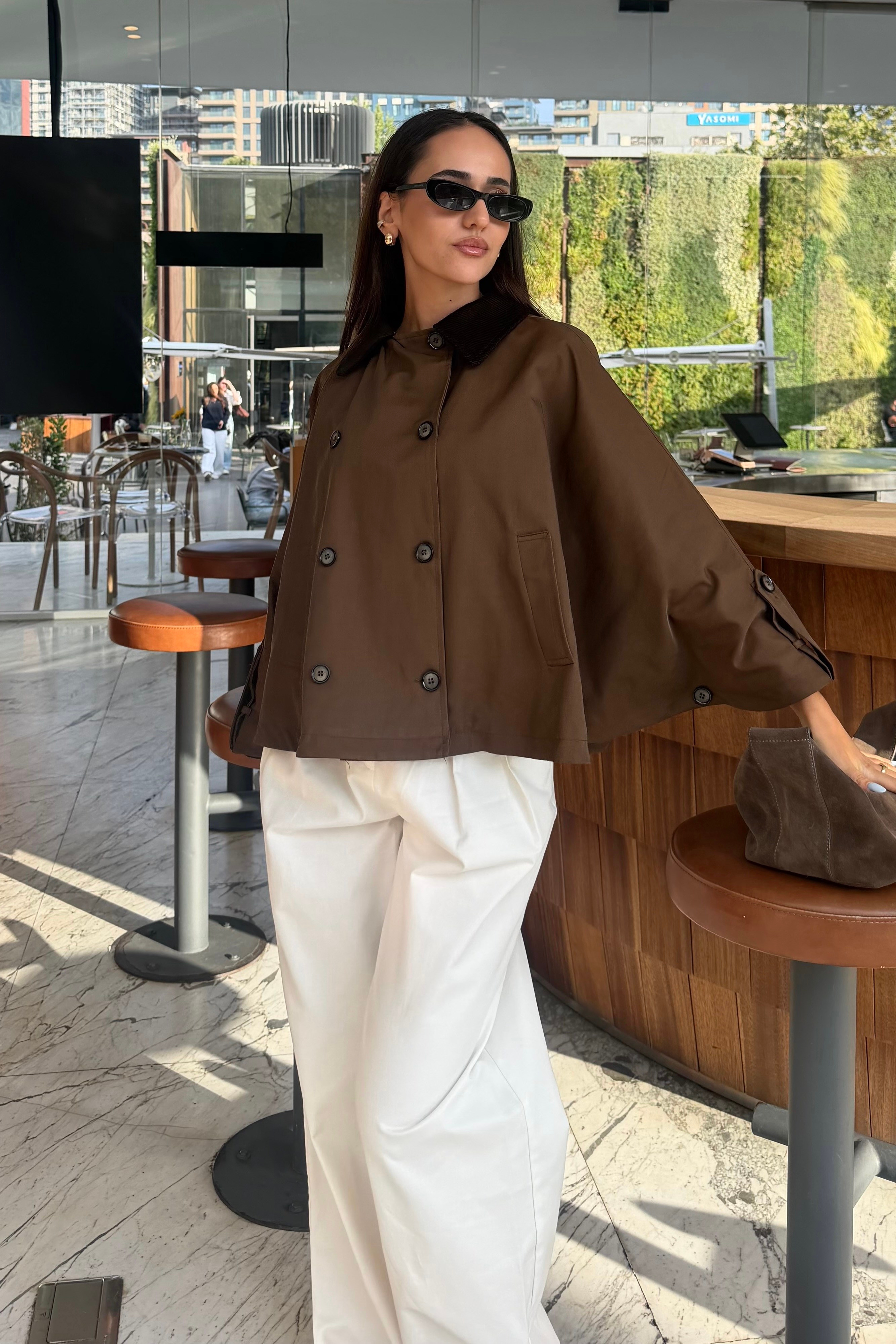 Kahve Kadife Yaka Panço Trençkot - Kadın Trençkot Modelleri - Nazliye Moda | Kadın Giyim Modası