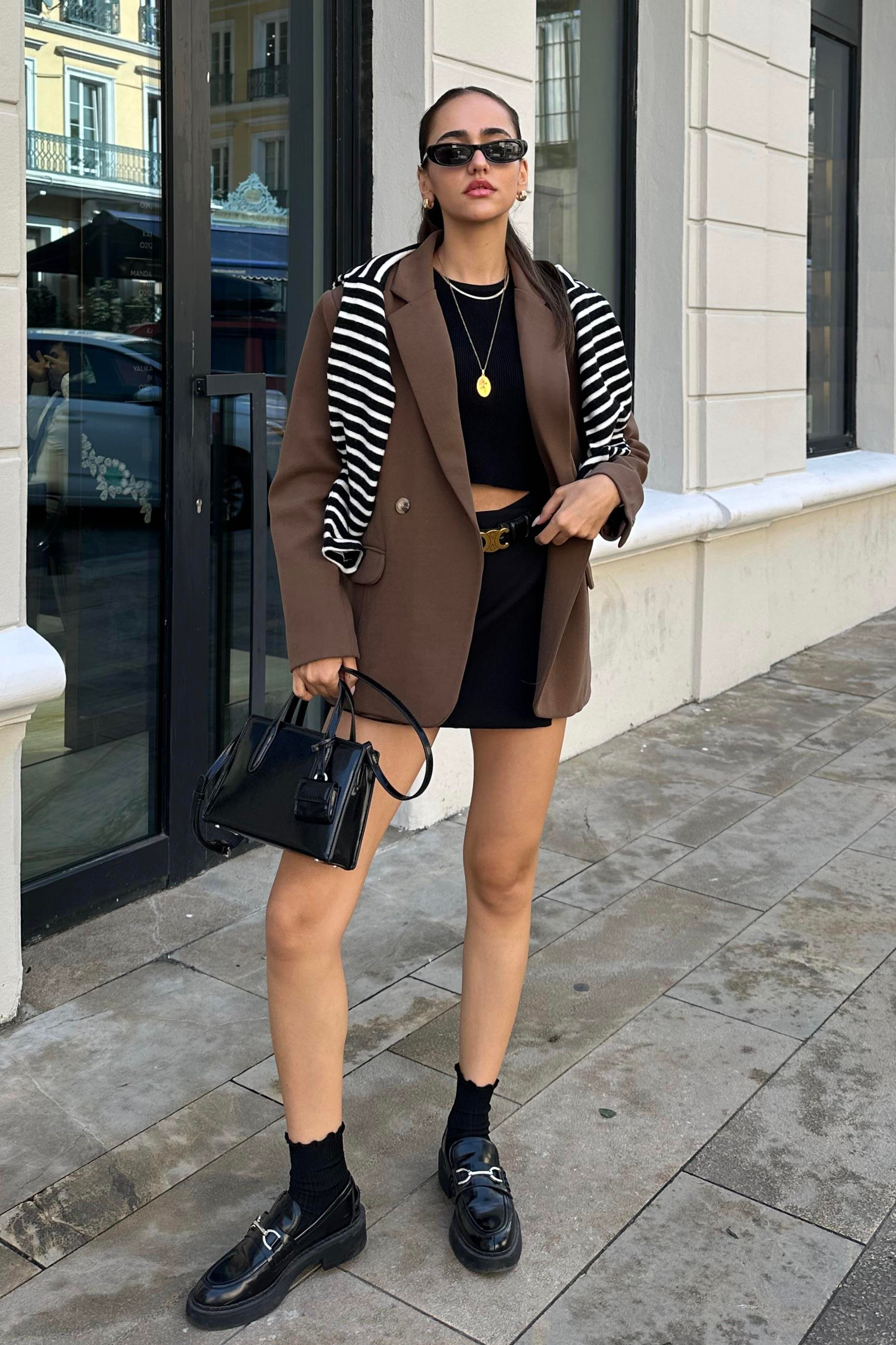 Kahve Oversize Blazer Ceket - Kadın Blazer Ceket Modelleri - Nazliye Moda - Kadın Giyim Modası