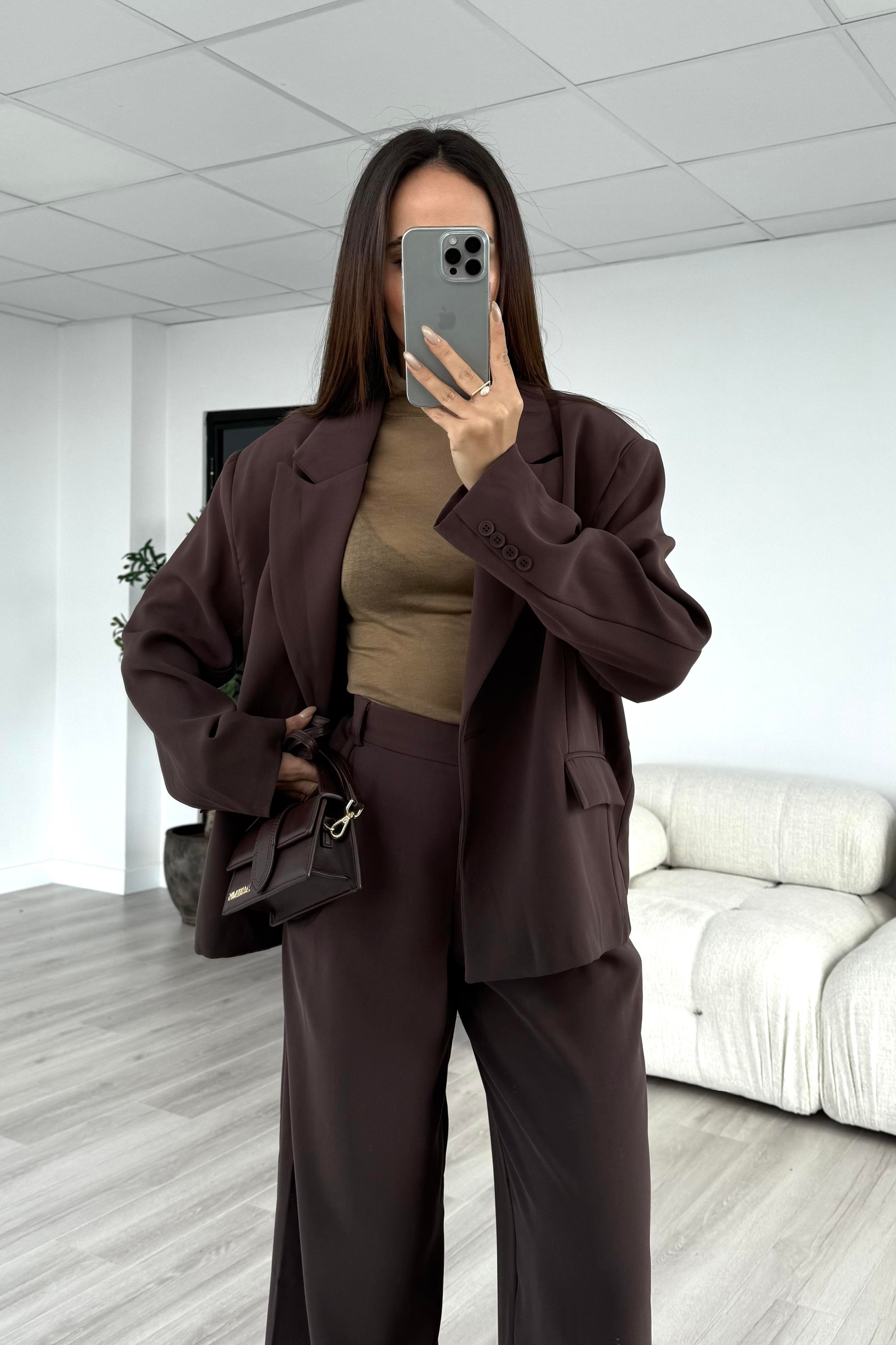 Kahve Oversize Premium Blazer Ceket - Kadın Blazer Jackets Modelleri - Nazliye Moda | Kadın Giyim Modası