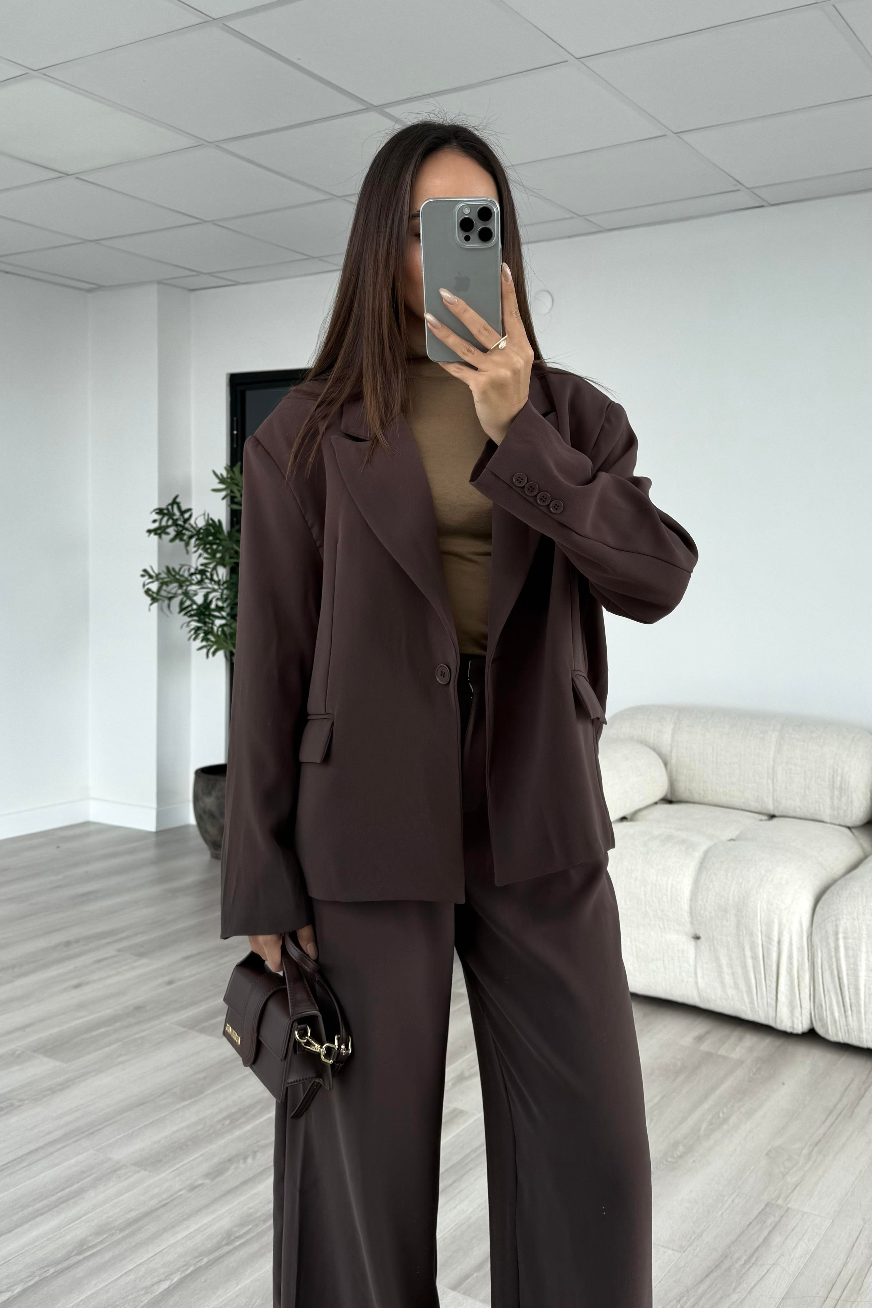 Kahve Oversize Premium Blazer Ceket - Kadın Blazer Jackets Modelleri - Nazliye Moda | Kadın Giyim Modası