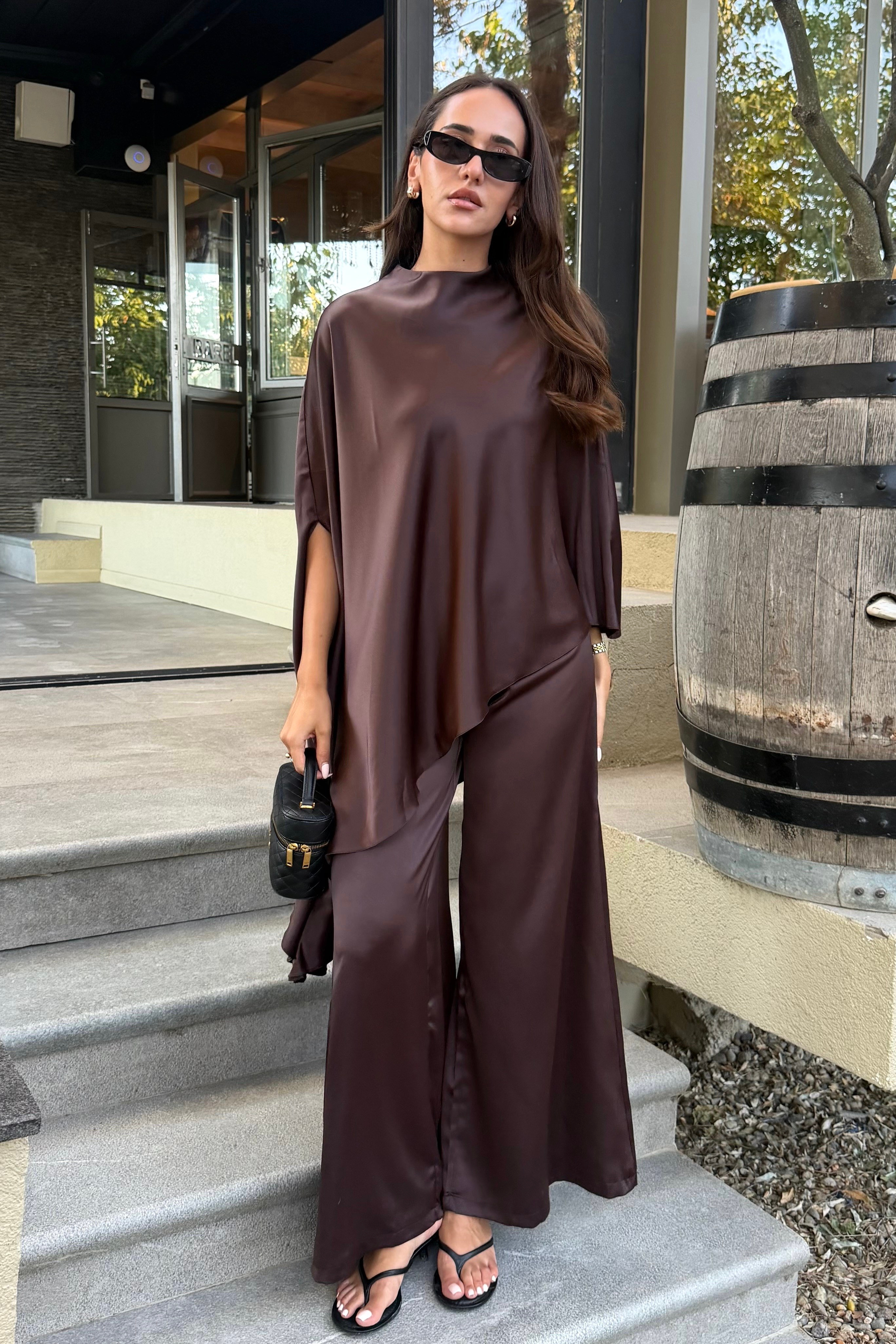 Kahve Pelerinli Premium Takım - Kadın Takım Modelleri - Nazliye Moda | Kadın Giyim Modası