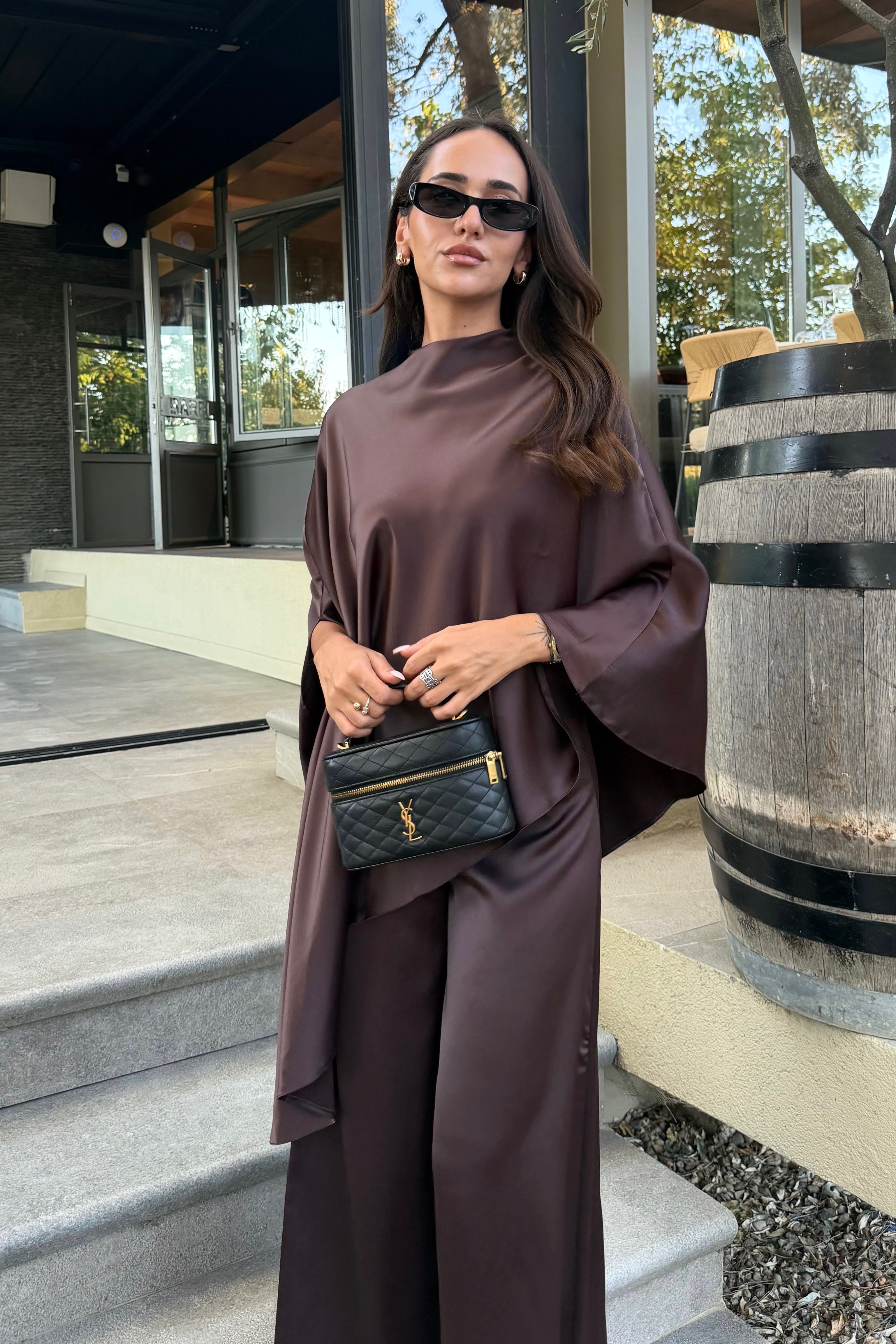 Kahve Pelerinli Premium Takım - Kadın Takım Modelleri - Nazliye Moda | Kadın Giyim Modası