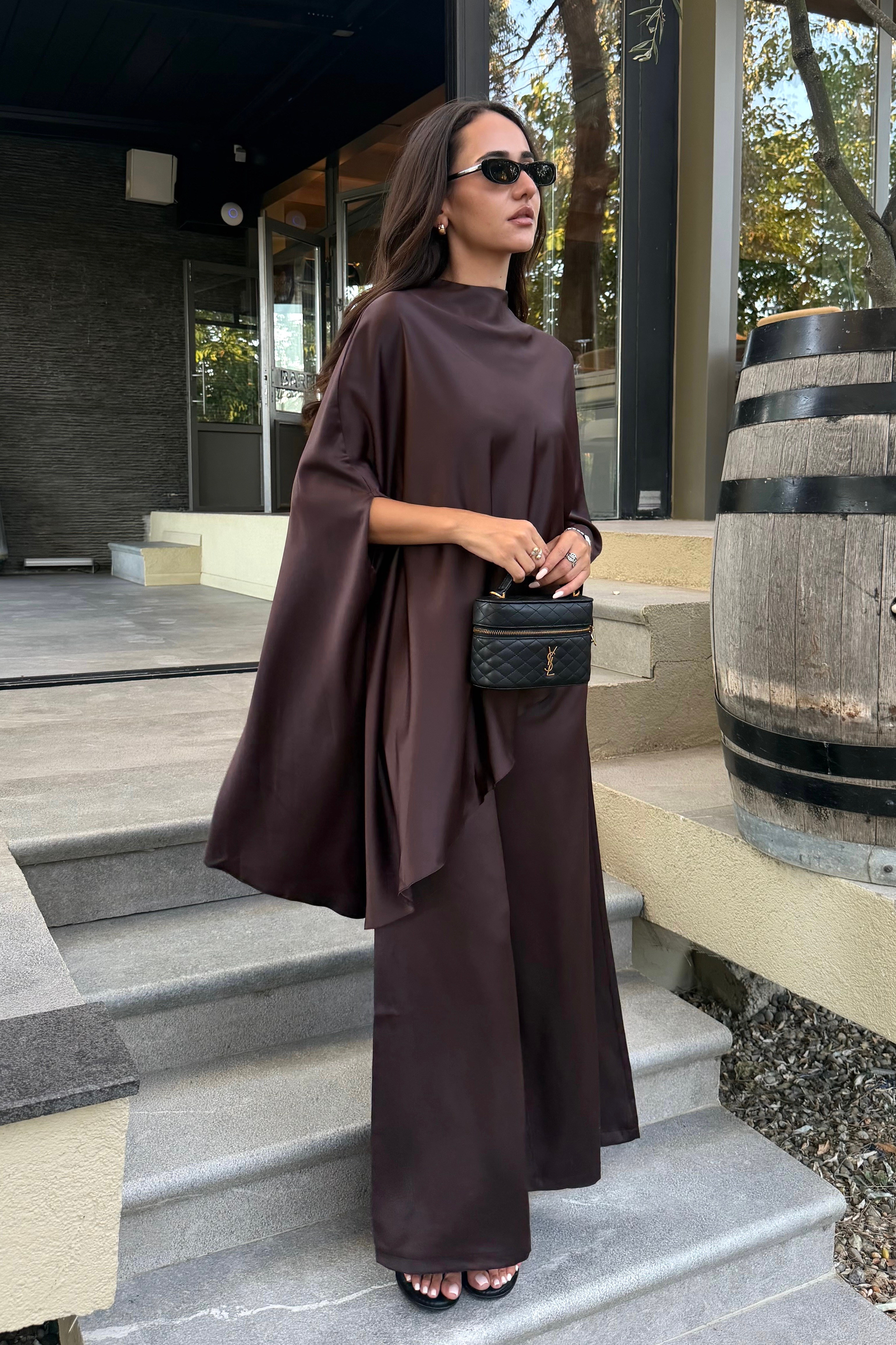 Kahve Pelerinli Premium Takım - Kadın Takım Modelleri - Nazliye Moda | Kadın Giyim Modası