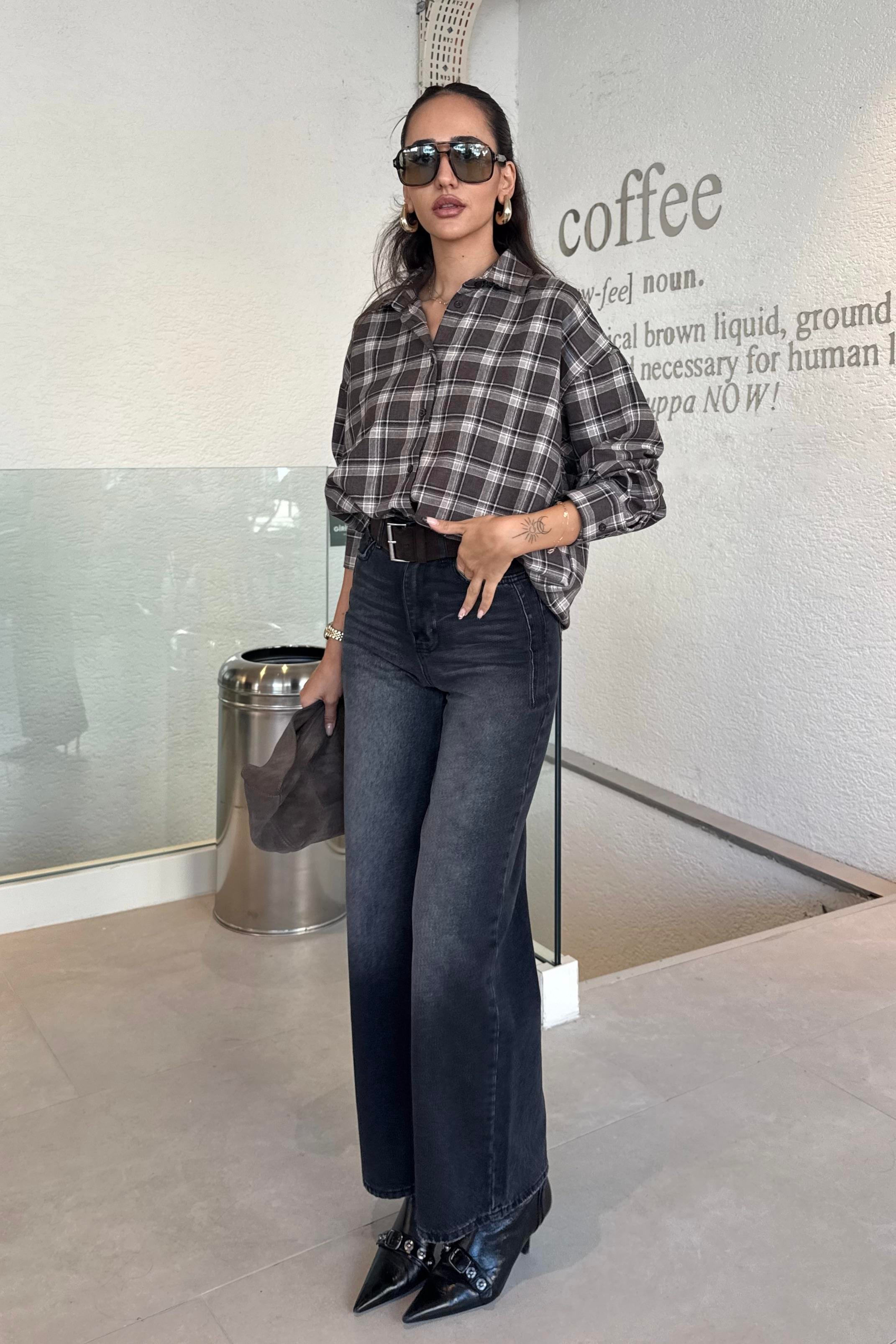 Kahverengi Ekose Gömlek - Kadın TOP WEAR Modelleri - Nazliye Moda | Kadın Giyim Modası