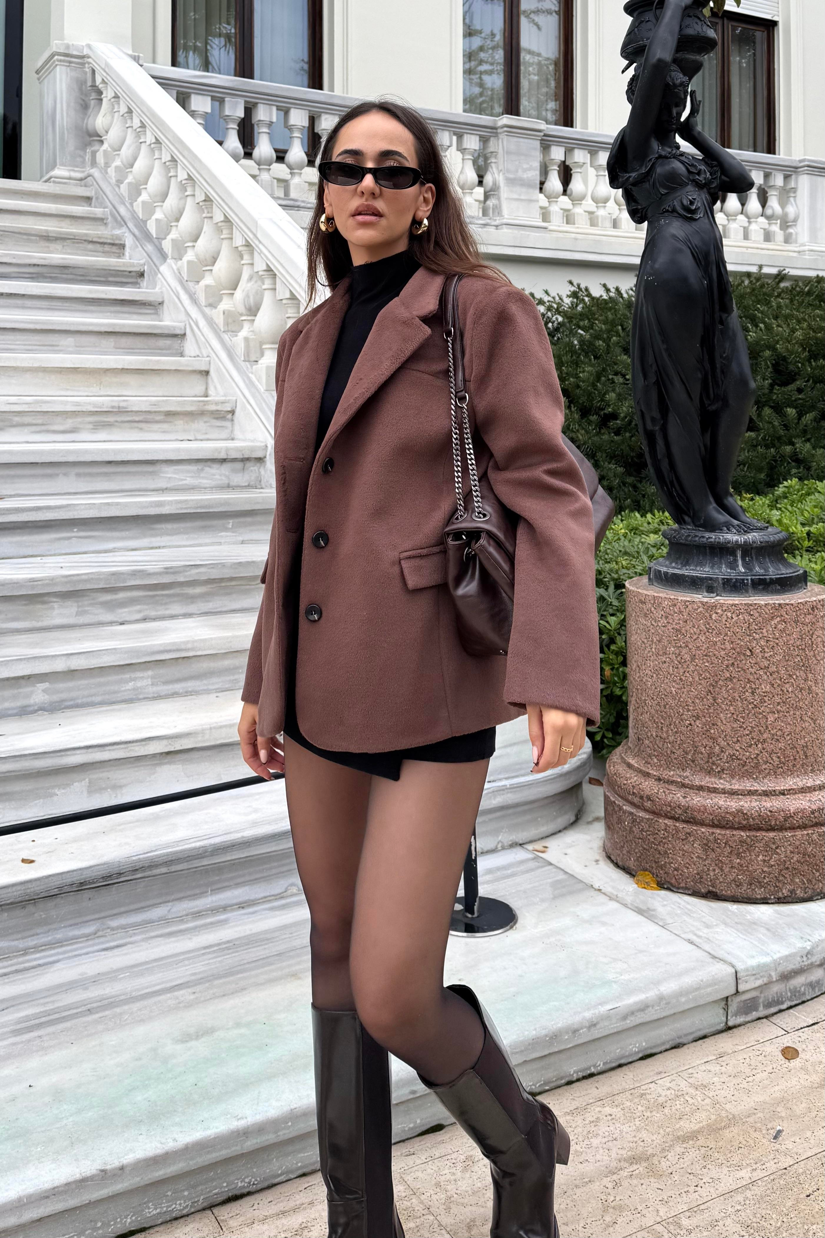 Kahverengi Kaşe Blazer Ceket - Kadın Blazer Jackets Modelleri - Nazliye Moda | Kadın Giyim Modası