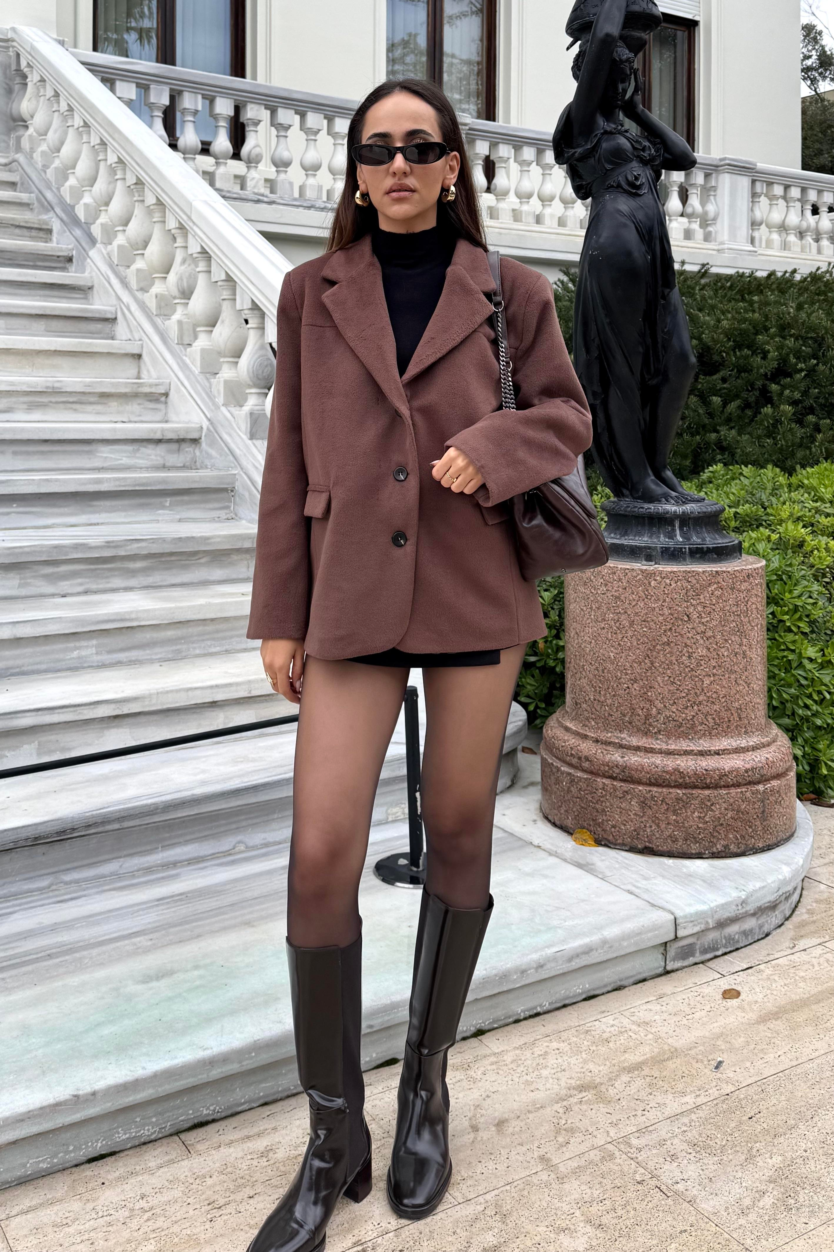 Kahverengi Kaşe Blazer Ceket - Kadın Blazer Jackets Modelleri - Nazliye Moda | Kadın Giyim Modası