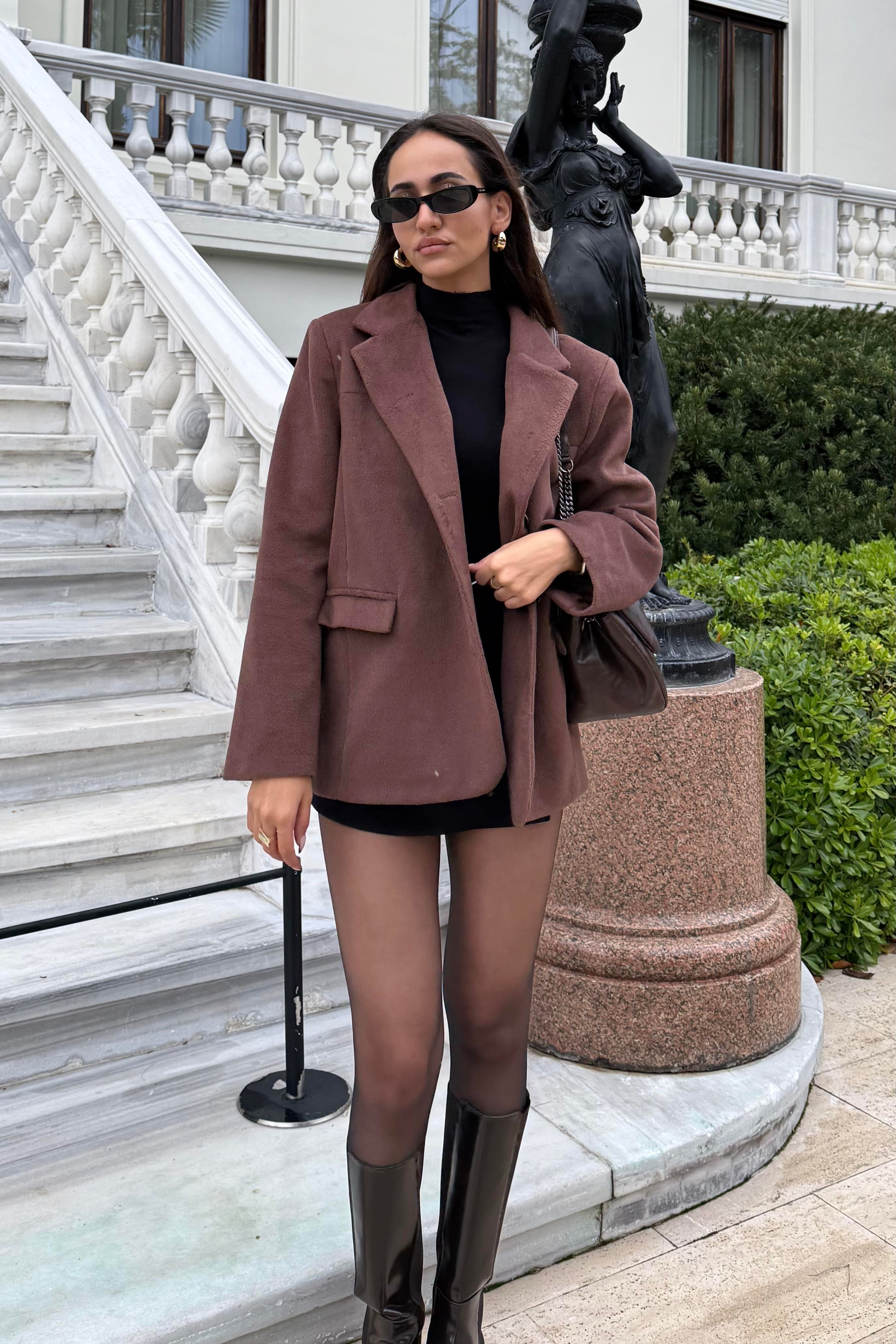 Kahverengi Kaşe Blazer Ceket - Kadın Blazer Jackets Modelleri - Nazliye Moda | Kadın Giyim Modası
