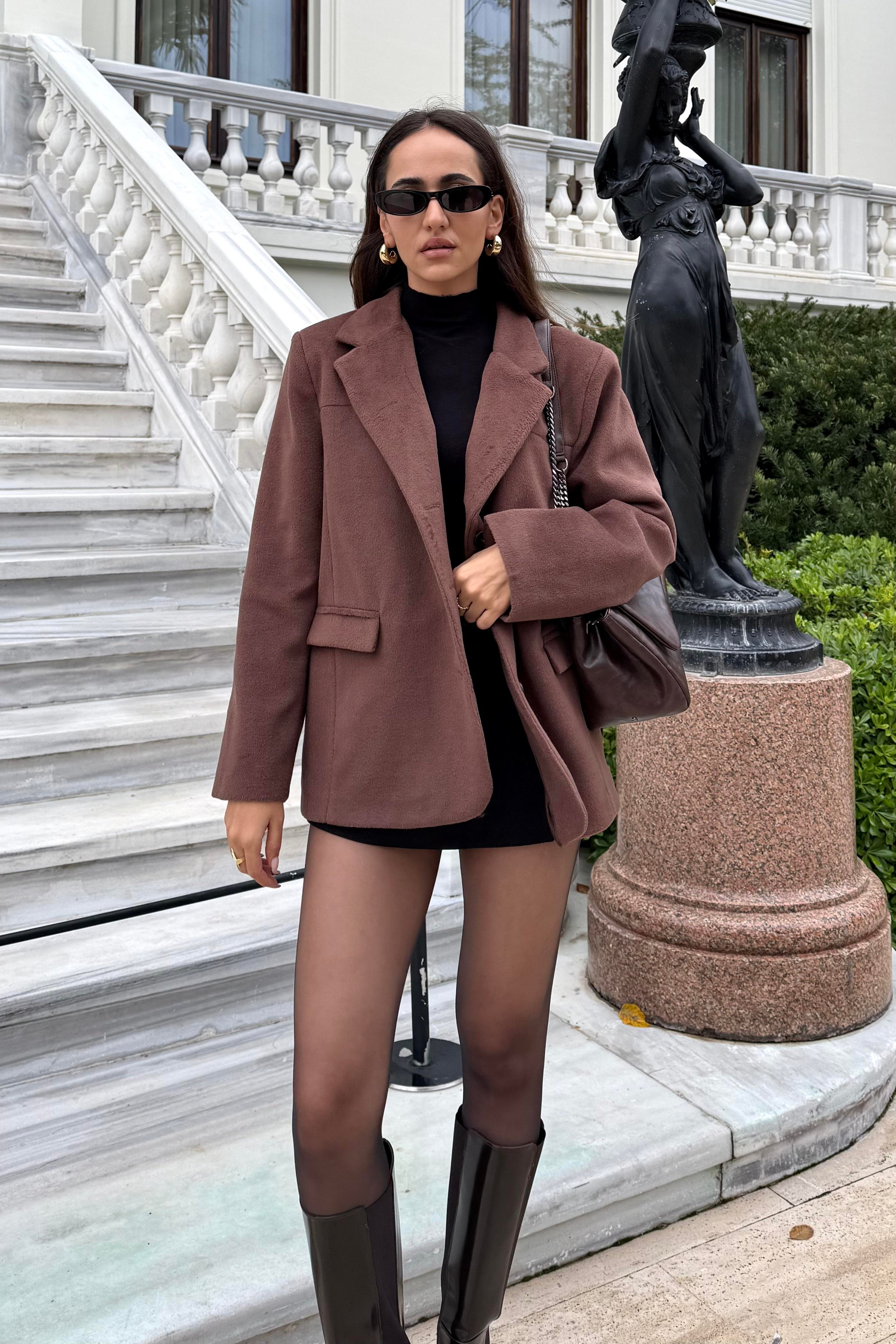 Kahverengi Kaşe Blazer Ceket - Kadın Blazer Jackets Modelleri - Nazliye Moda | Kadın Giyim Modası