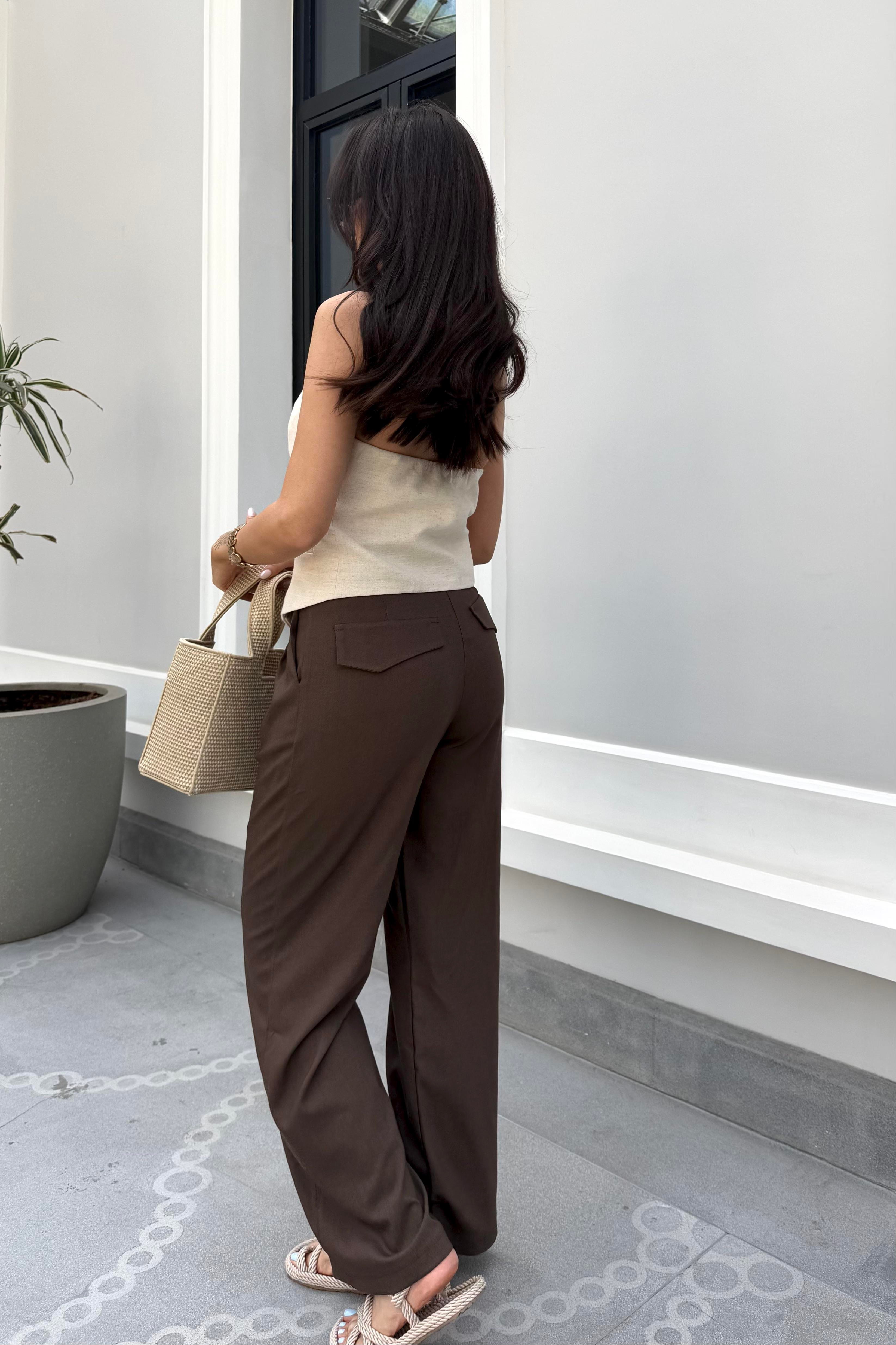 Kahverengi Pile Detaylı Pantolon - Kadın Trousers Modelleri - Nazliye Moda | Kadın Giyim Modası