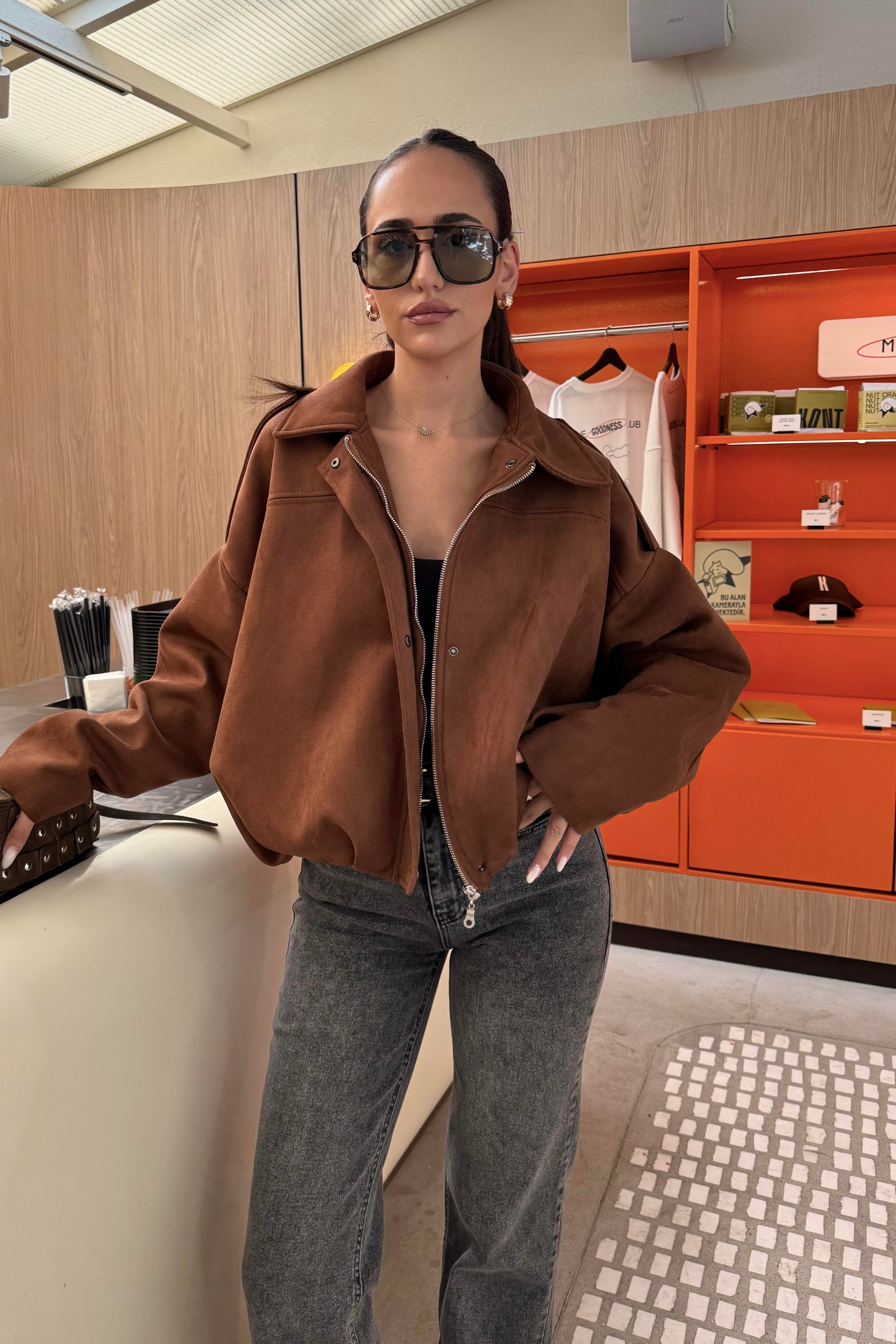 Kahverengi Premium Nubuk Ceket - Kadın Jackets Modelleri - Nazliye Moda | Kadın Giyim Modası