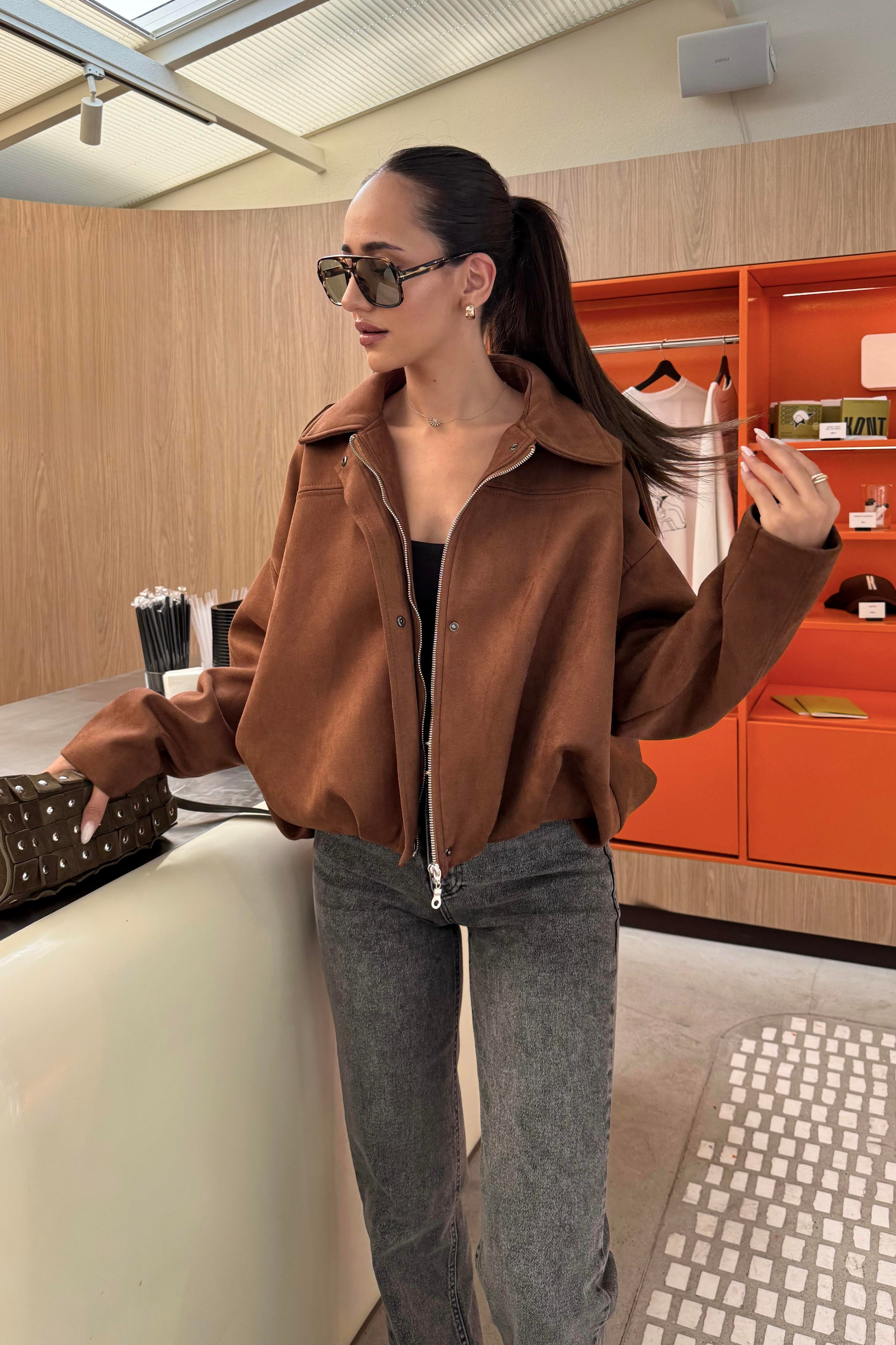 Kahverengi Premium Nubuk Ceket - Kadın Jackets Modelleri - Nazliye Moda | Kadın Giyim Modası