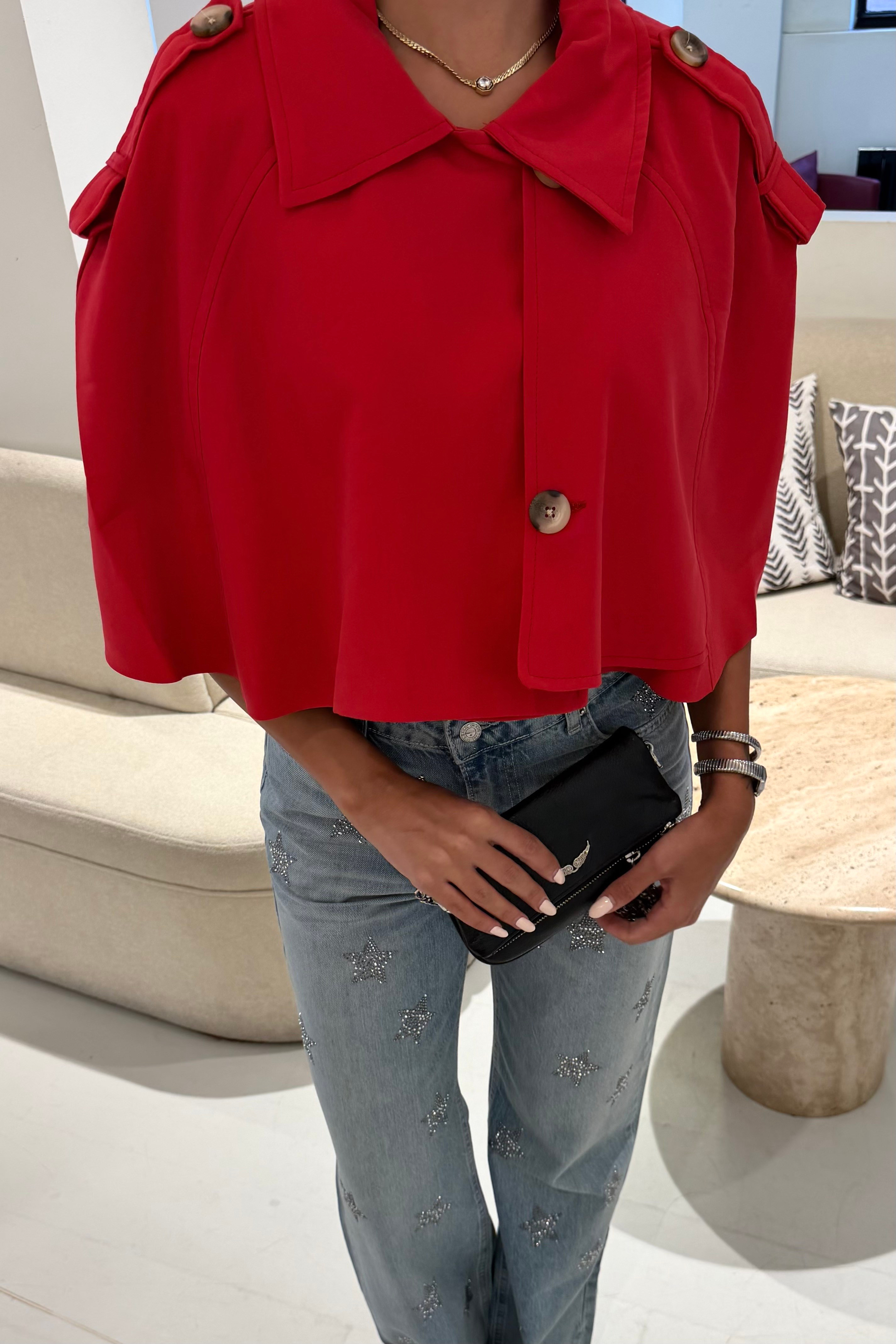 Kırmızı Pelerin Trençkot - Kadın Ceket Modelleri - Nazliye Moda | Kadın Giyim Modası