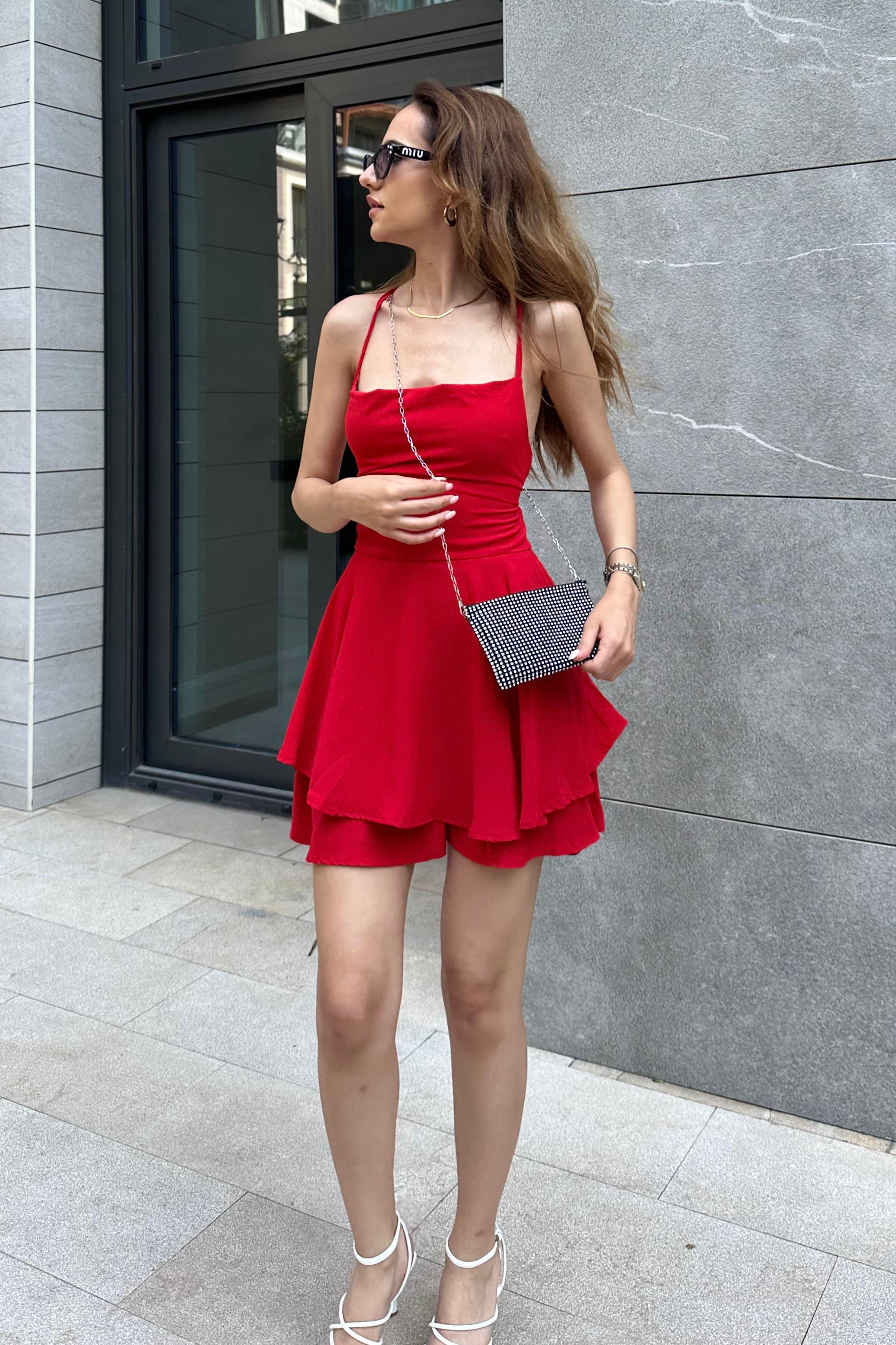 Kırmızı Sırt Dekolte Tulum Elbise - Kadın Elbise Modelleri - Nazliye Moda | Kadın Giyim Modası