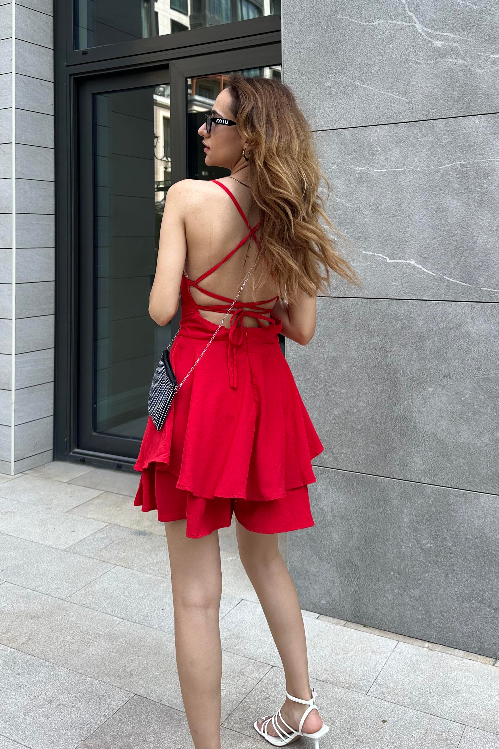 Kırmızı Sırt Dekolte Tulum Elbise - Kadın Elbise Modelleri - Nazliye Moda | Kadın Giyim Modası