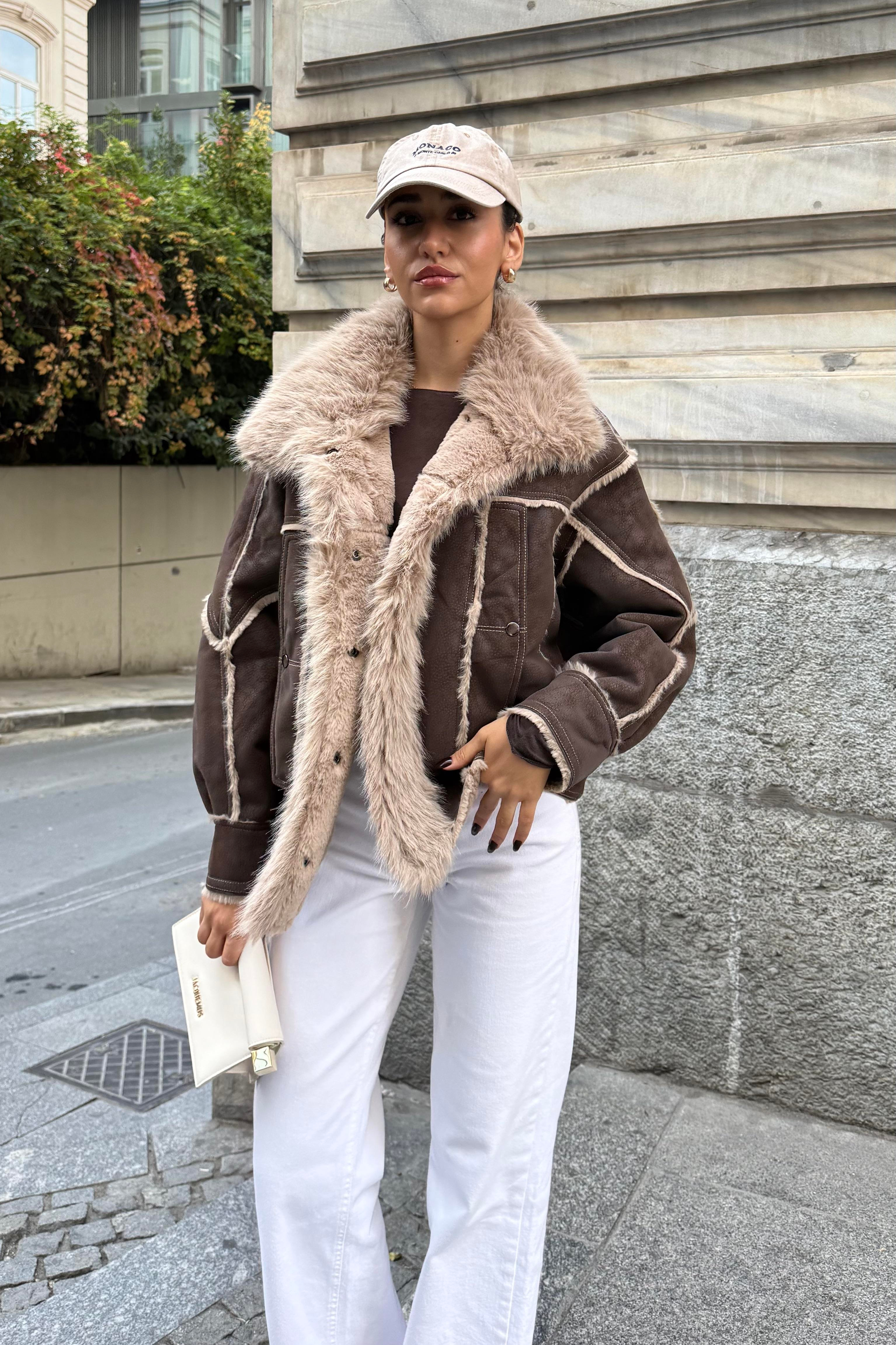 Kürk Yaka Premium Nubuk Mont - Kadın Mont Modelleri - Nazliye Moda | Kadın Giyim Modası