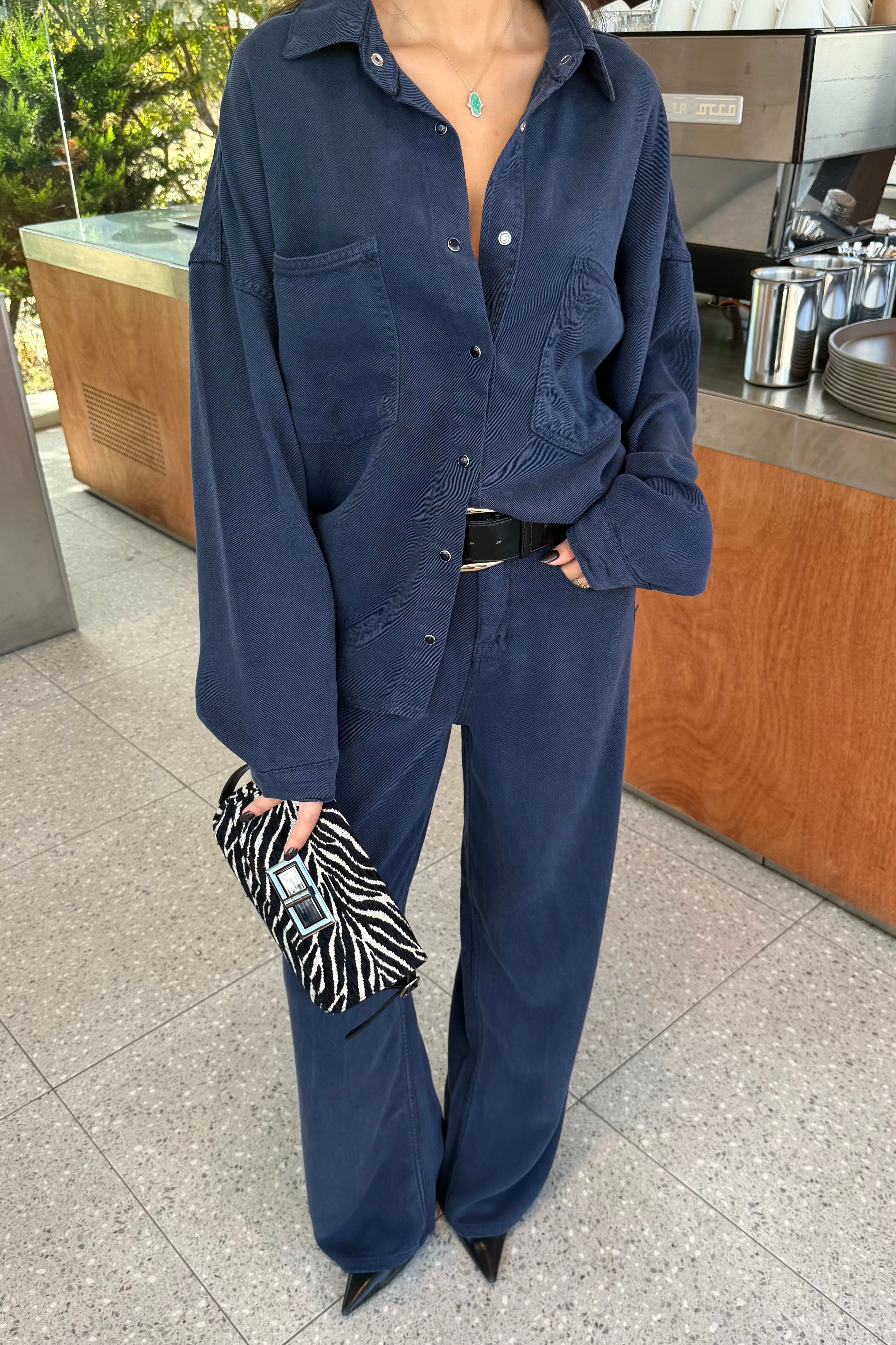 Lacivert Gömlek Pantolon Tencel Takım - Kadın Takım Modelleri - Nazliye Moda | Kadın Giyim Modası