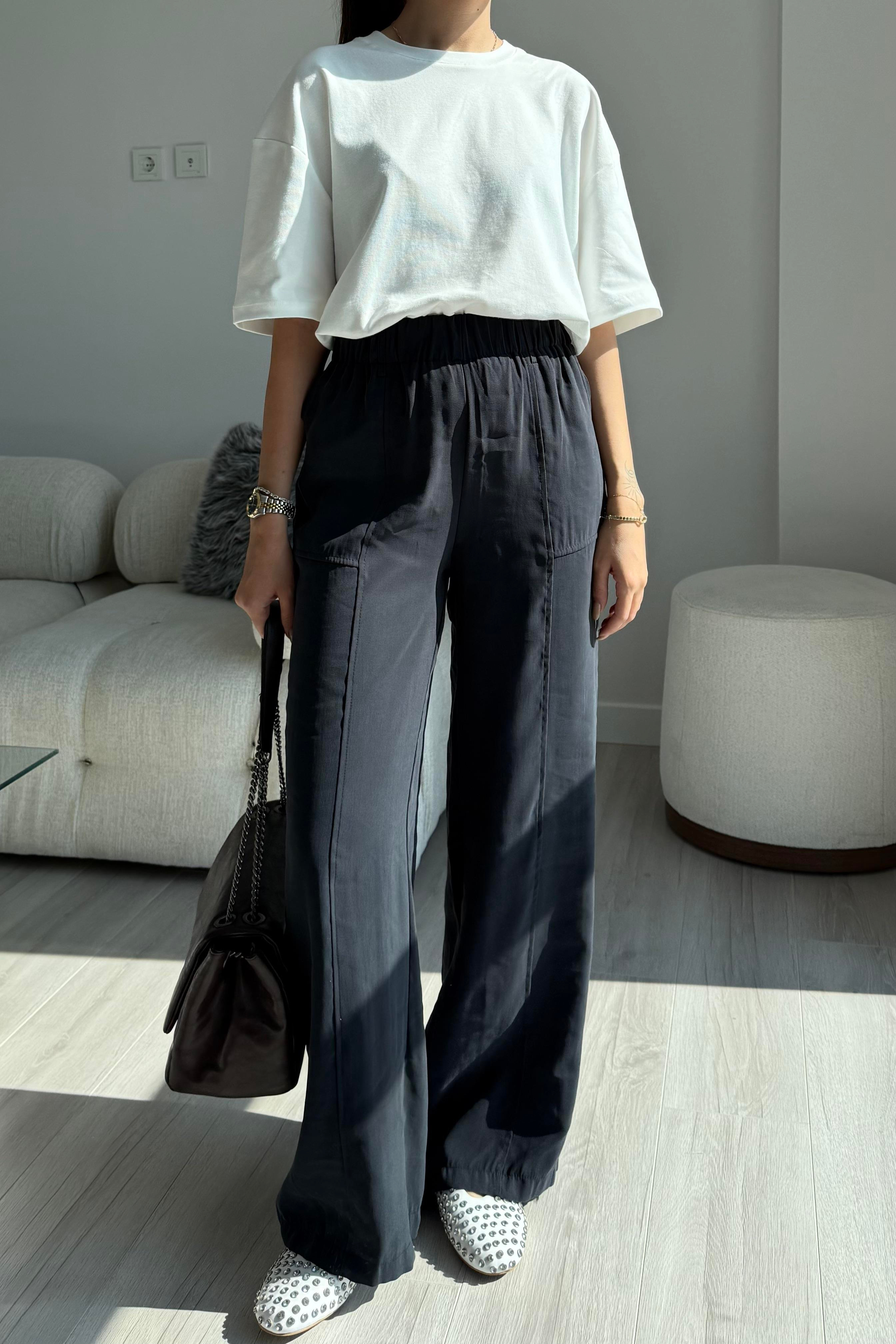 Lacivert Relax Modal Pantolon - Kadın Trousers Modelleri - Nazliye Moda | Kadın Giyim Modası