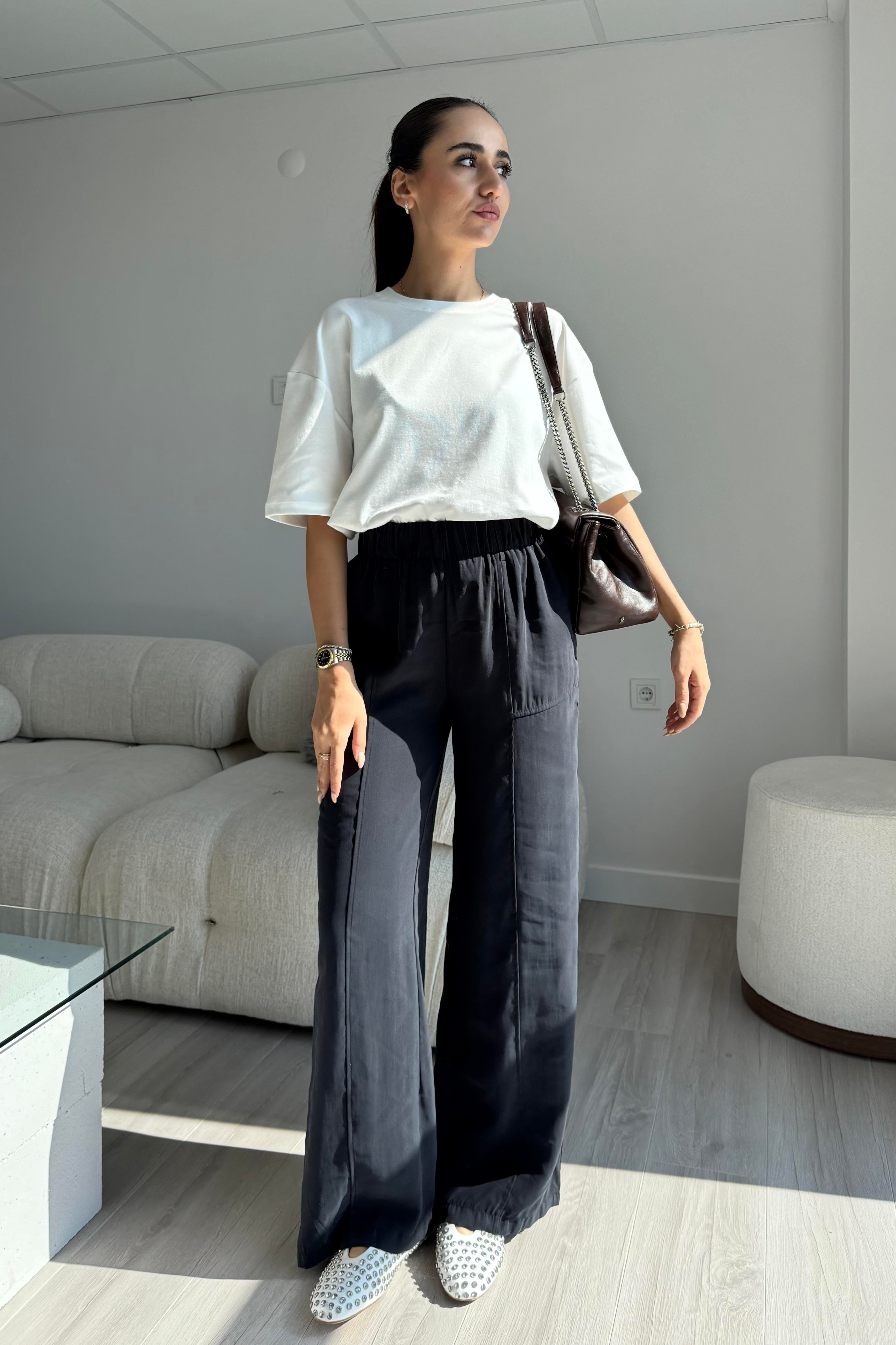 Lacivert Relax Modal Pantolon - Kadın Trousers Modelleri - Nazliye Moda | Kadın Giyim Modası