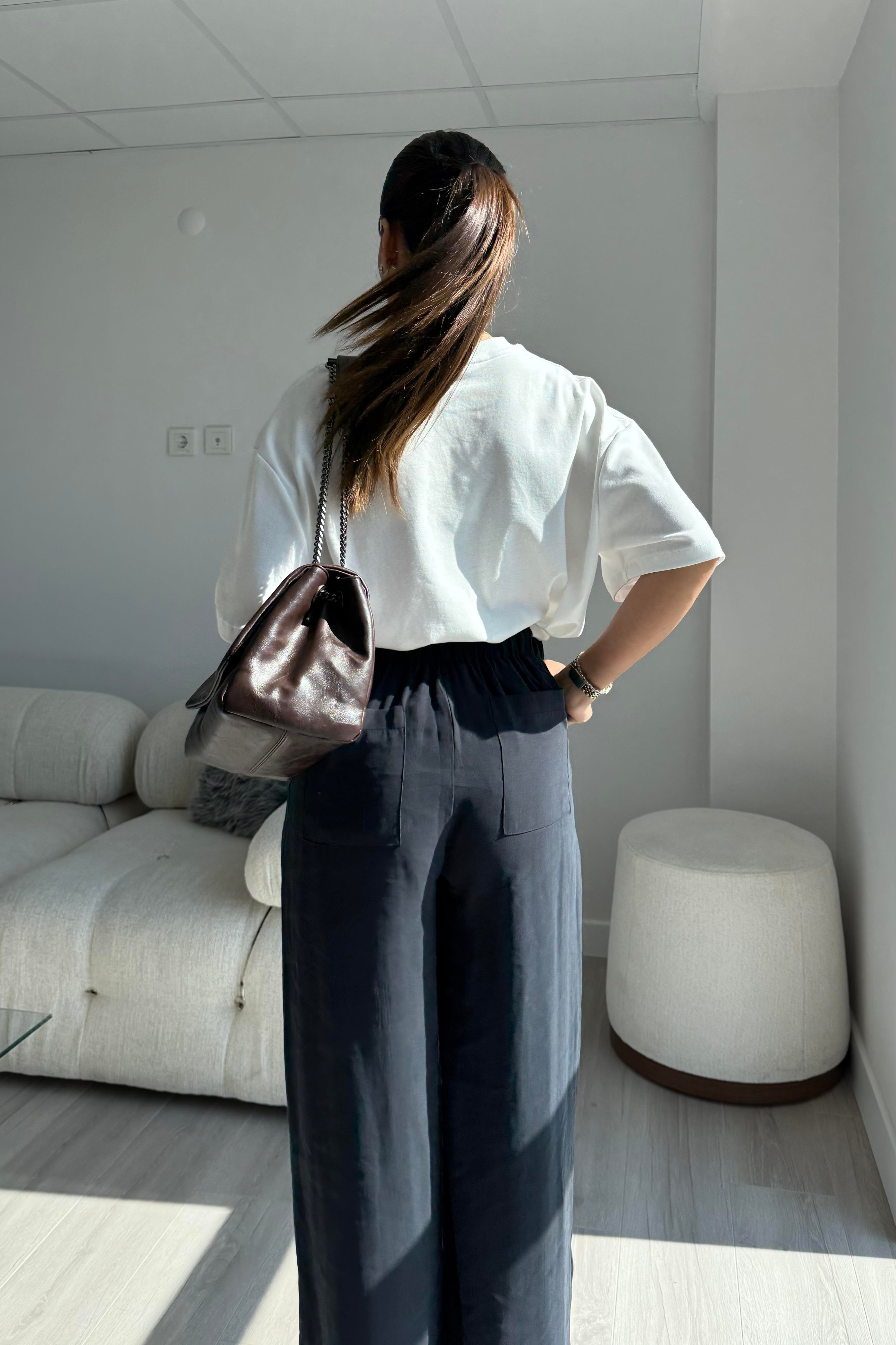 Lacivert Relax Modal Pantolon - Kadın Trousers Modelleri - Nazliye Moda | Kadın Giyim Modası