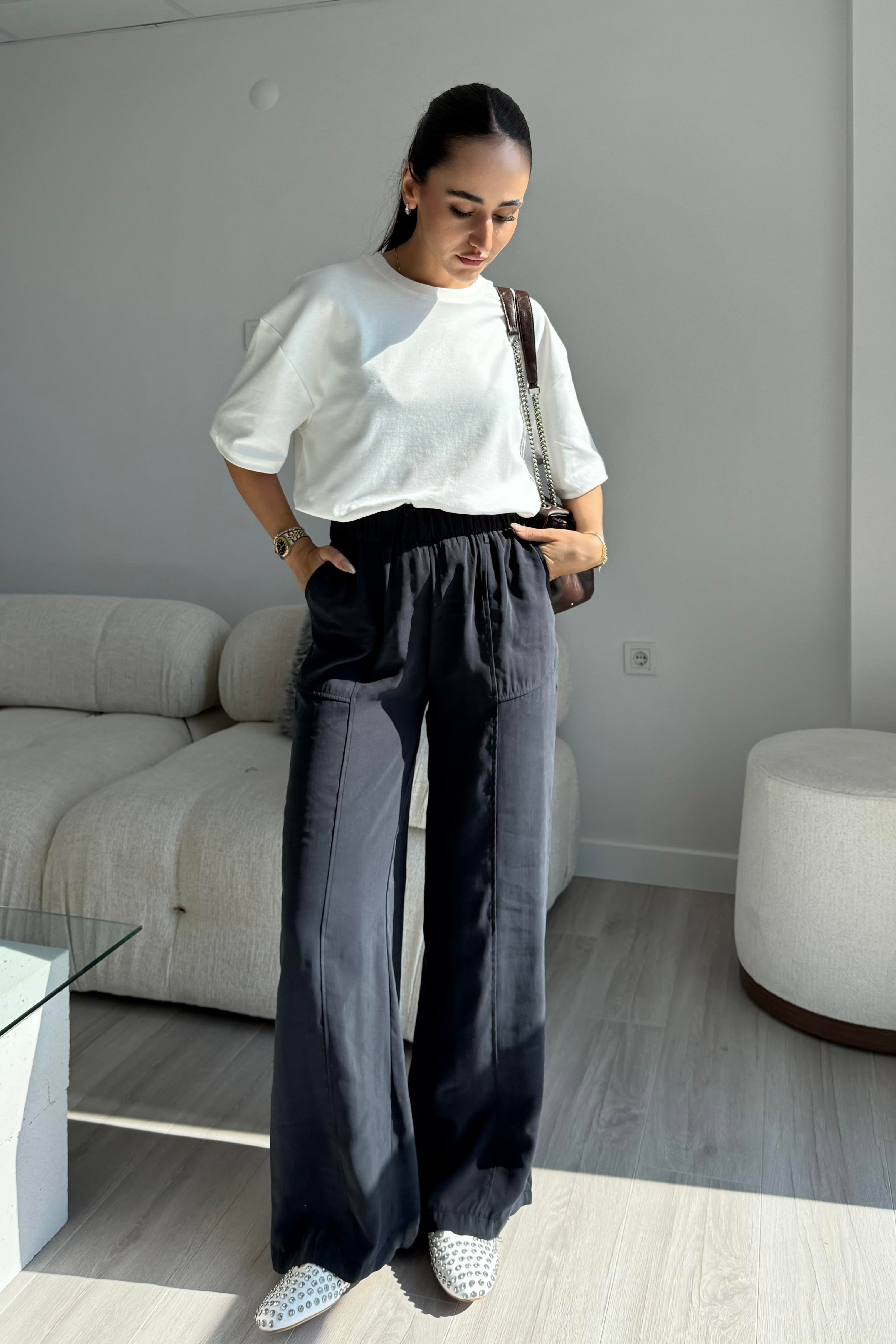 Lacivert Relax Modal Pantolon - Kadın Trousers Modelleri - Nazliye Moda | Kadın Giyim Modası