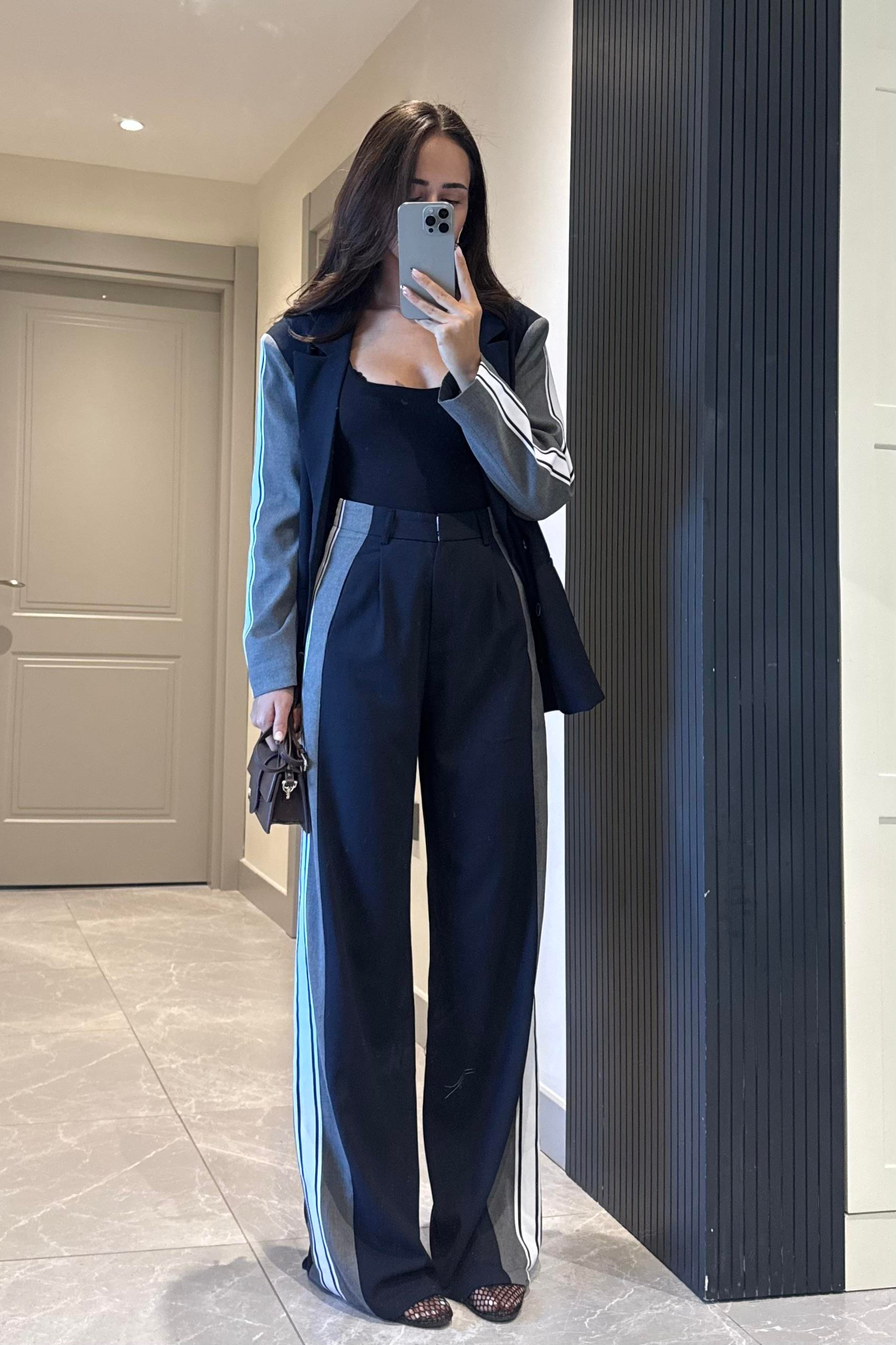 Lacivert Şerit Detay Tasarım Pantolon - Kadın Trousers Modelleri - Nazliye Moda | Kadın Giyim Modası