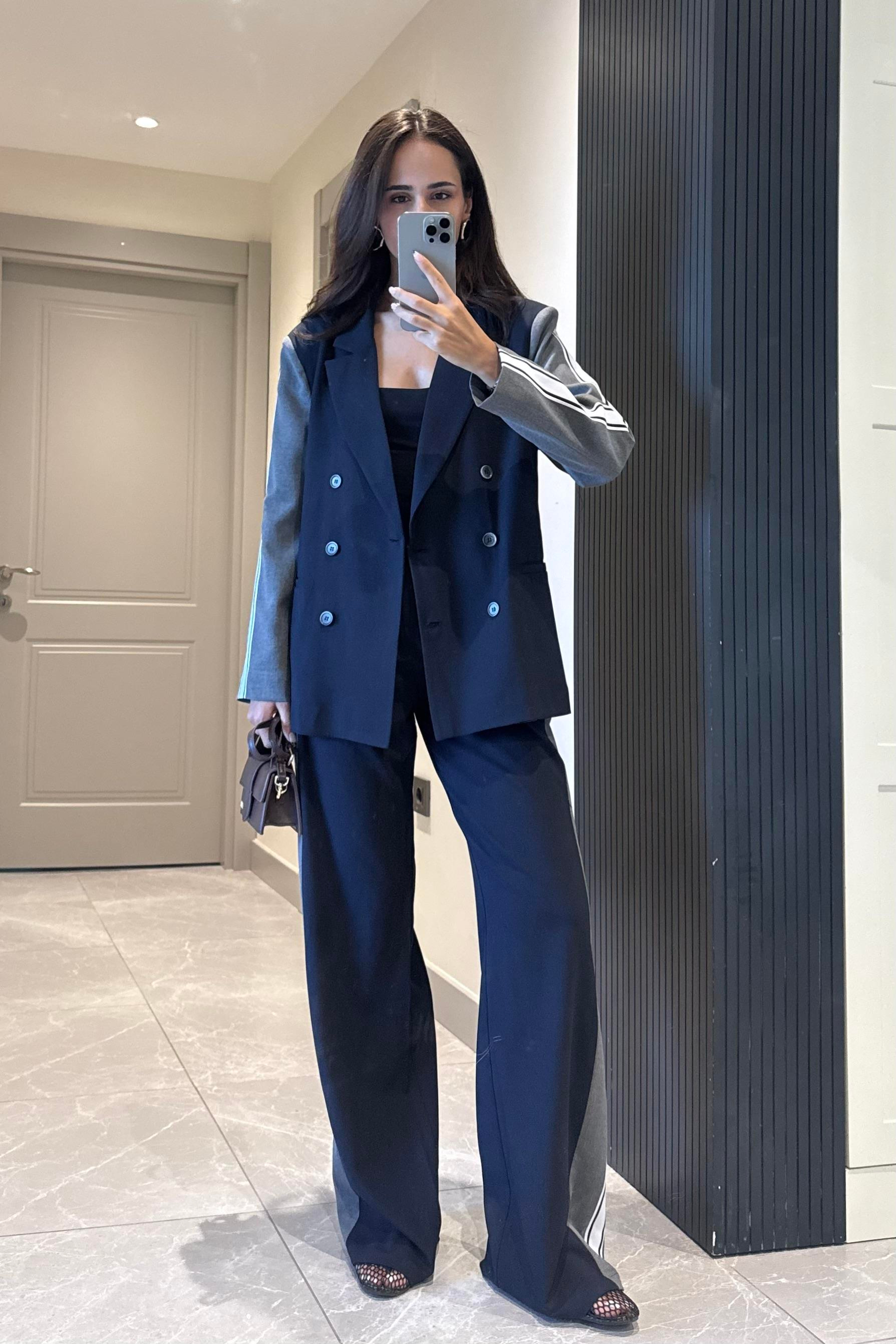 Lacivert Şerit Detay Tasarım Pantolon - Kadın Trousers Modelleri - Nazliye Moda | Kadın Giyim Modası